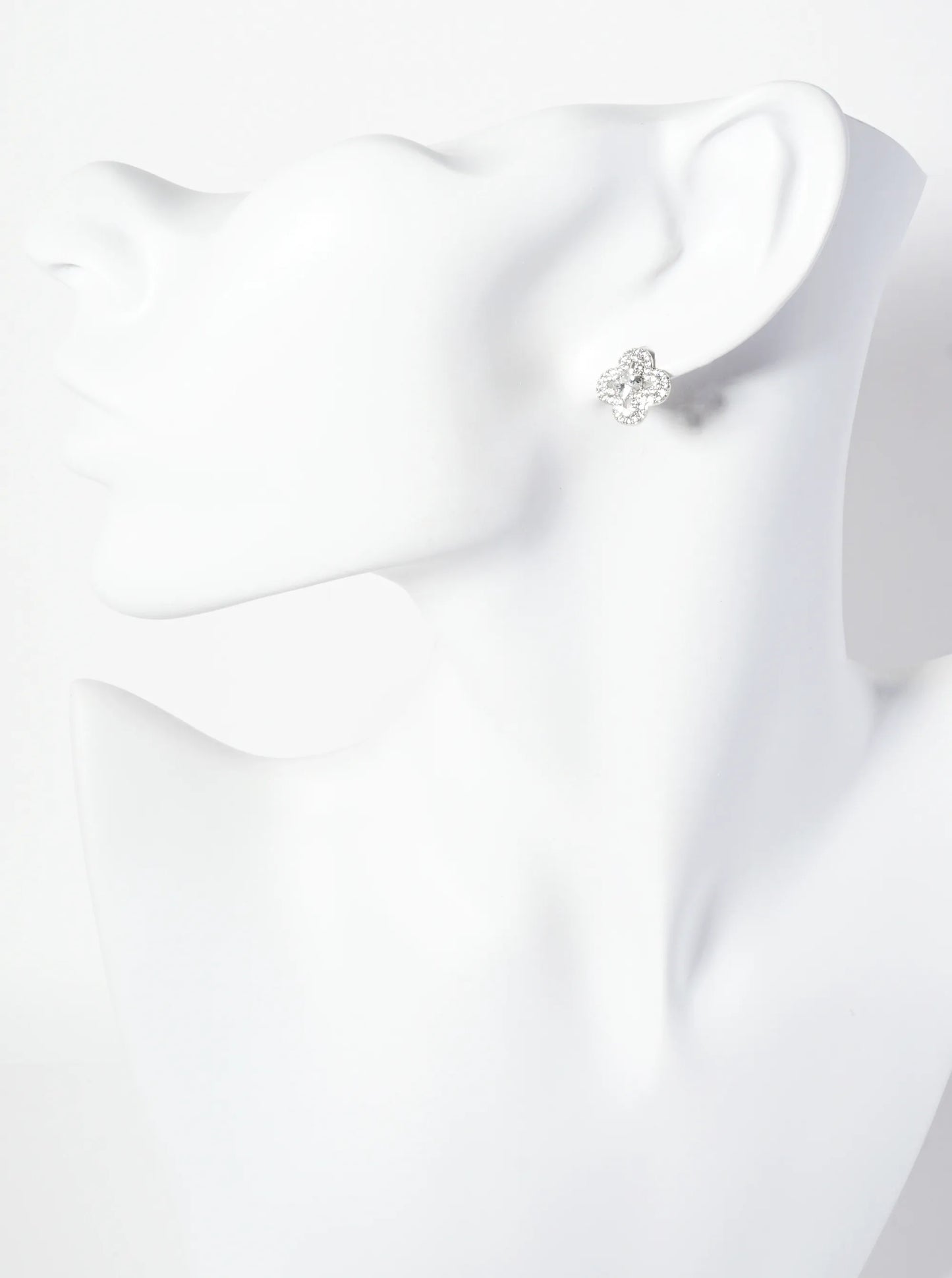 Pave-Set Cubic-Zirconia 12mm Quatrefoil 18K-Gold-Dipped Stud Earrings