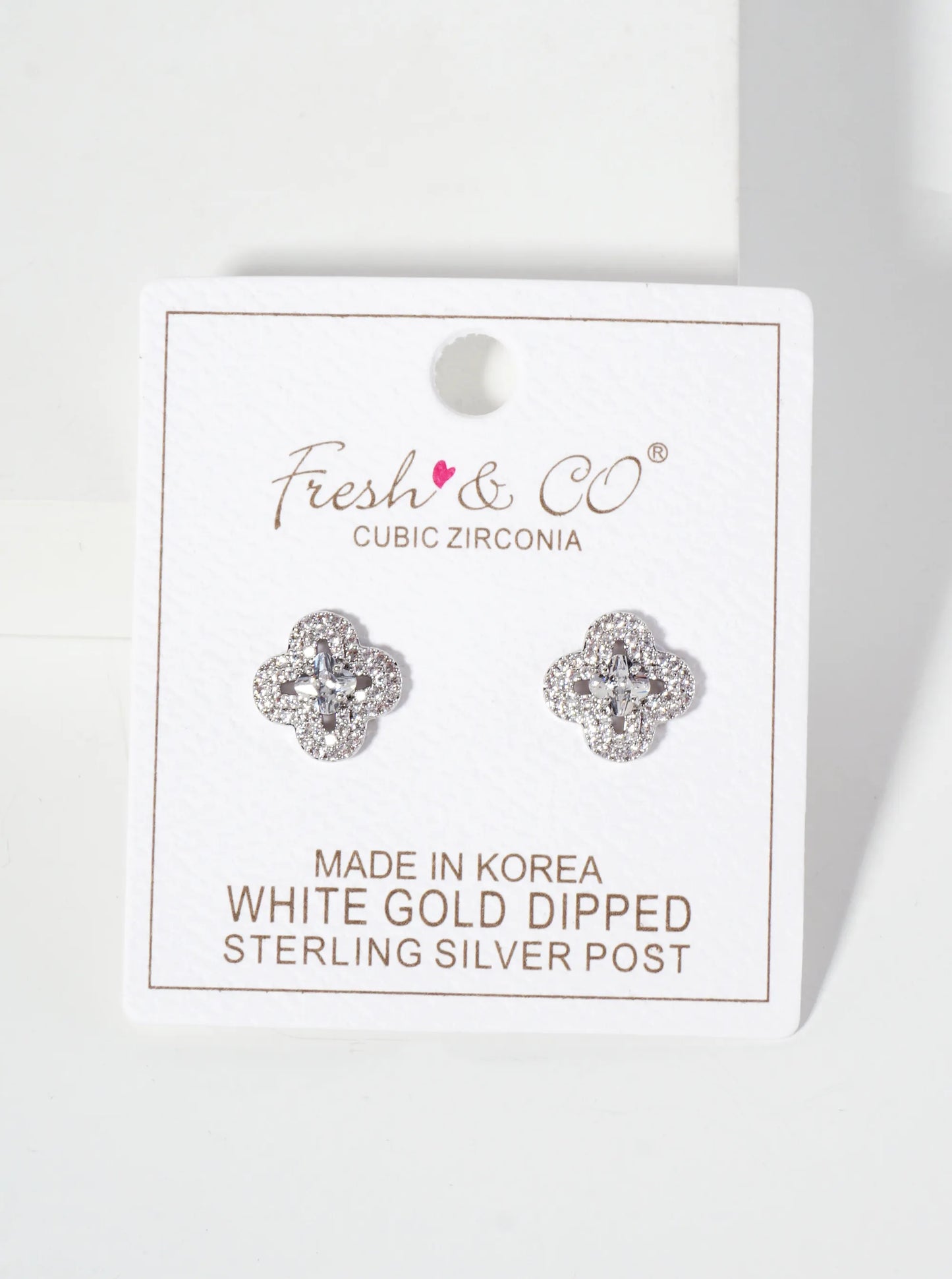 Pave-Set Cubic-Zirconia 12mm Quatrefoil 18K-Gold-Dipped Stud Earrings