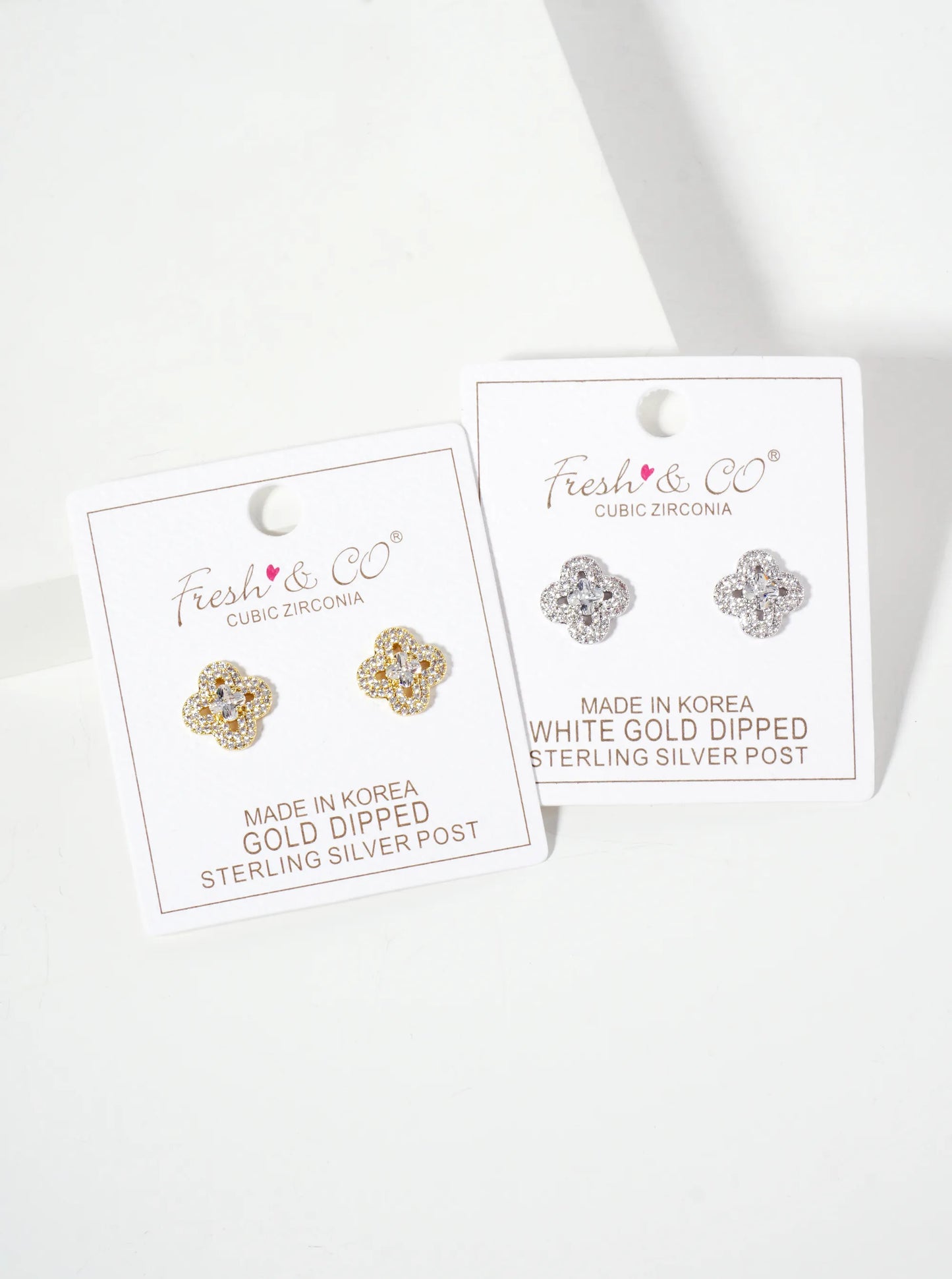 Pave-Set Cubic-Zirconia 12mm Quatrefoil 18K-Gold-Dipped Stud Earrings