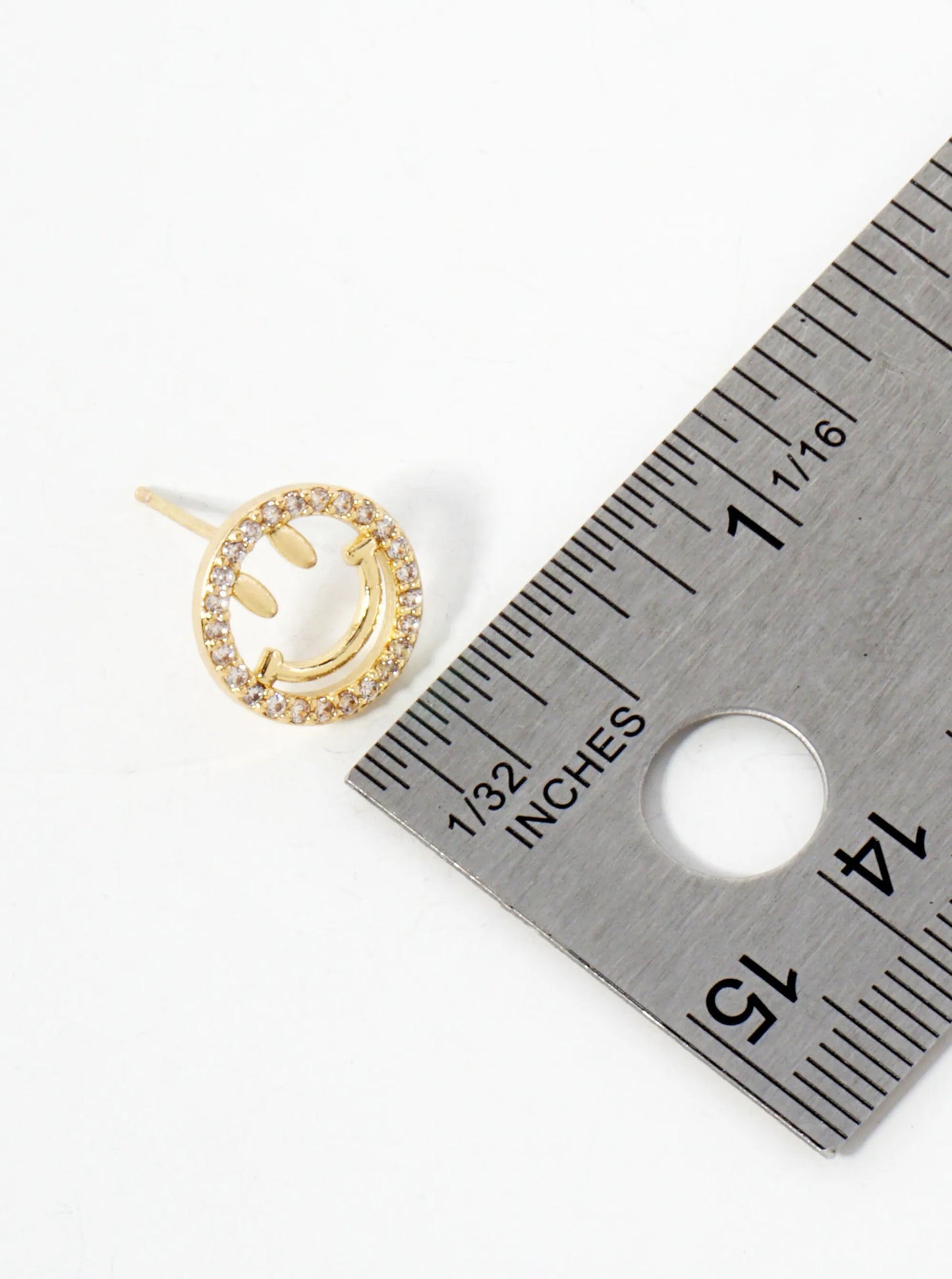 Pave-Set Cubic-Zirconia 12mm Smiley-Face 14K-Gold-Dipped Stud Earrings
