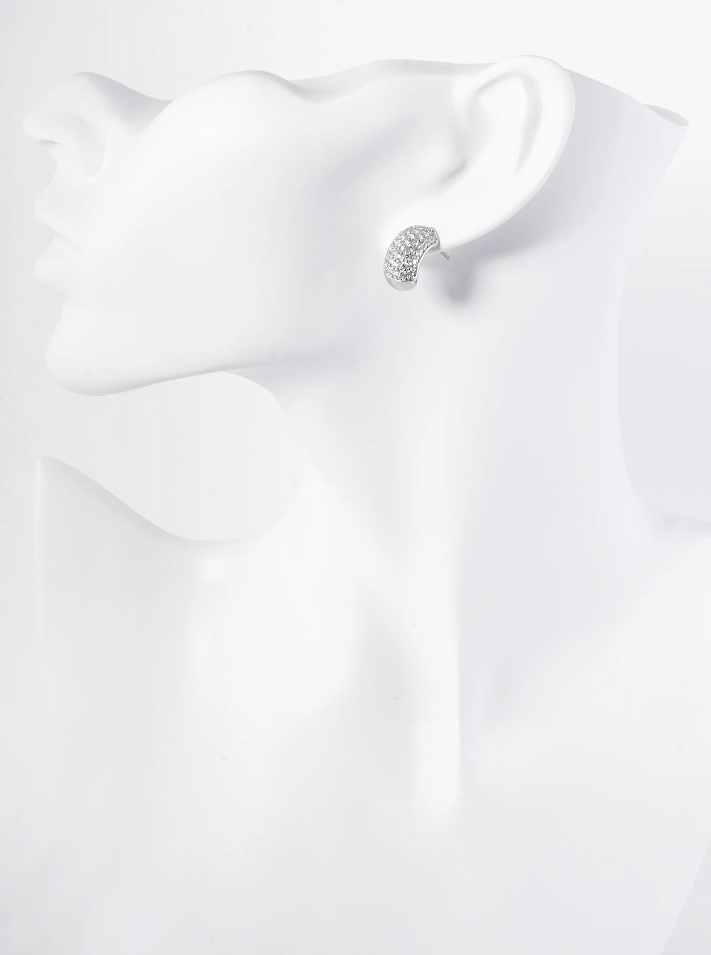 Pave Set Cubic Zirconia 15mm Half Hoop Stud Earrings