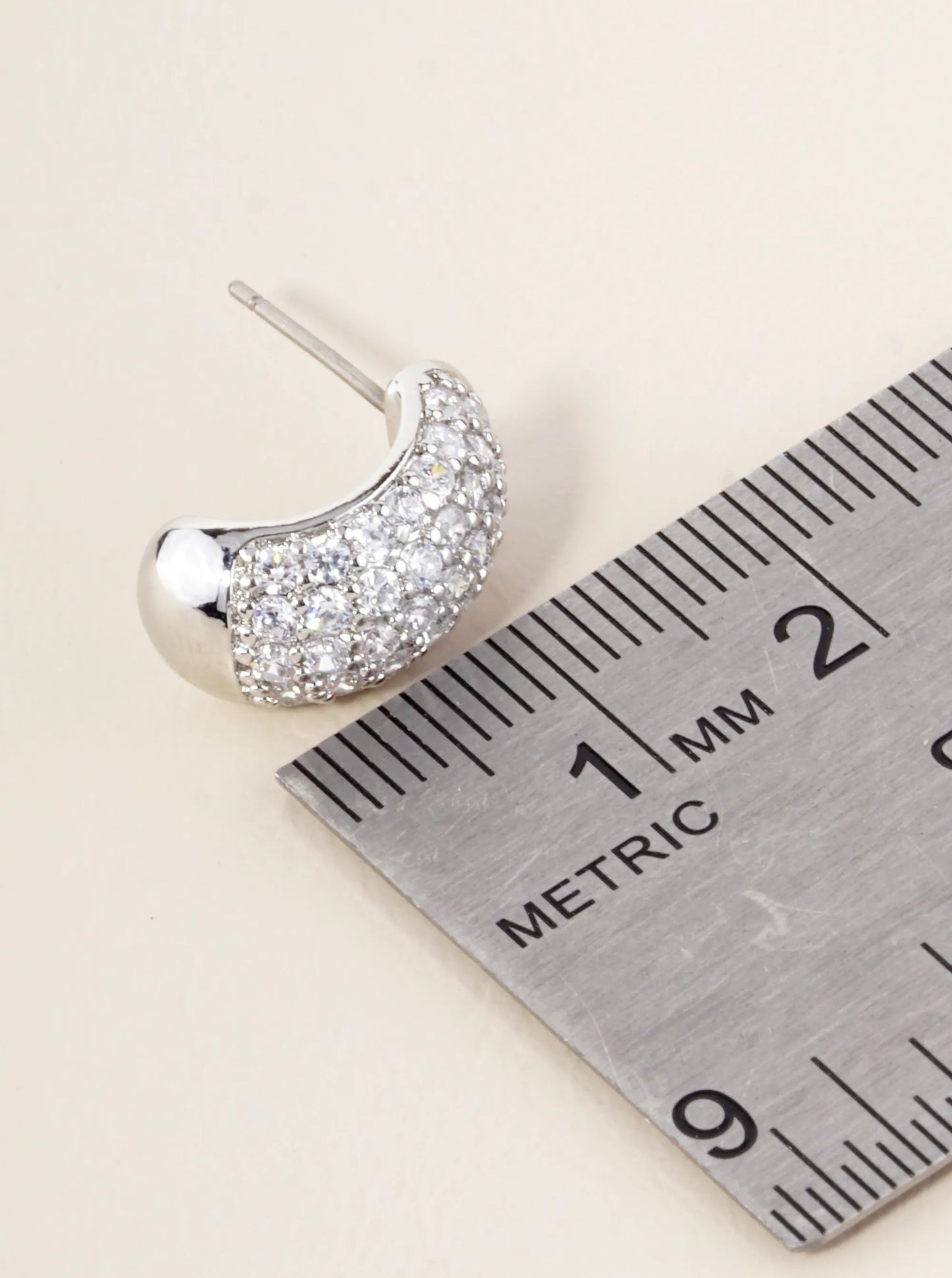 Pave Set Cubic Zirconia 15mm Half Hoop Stud Earrings