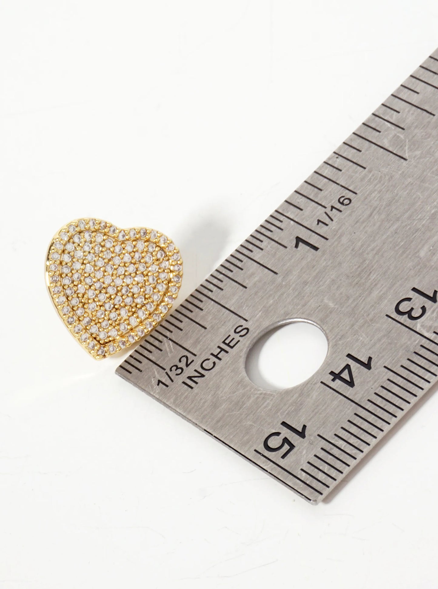 Pave-Set Cubic-Zirconia 15mm Heart-Shaped 18K-Gold-Dipped Stud Earrings