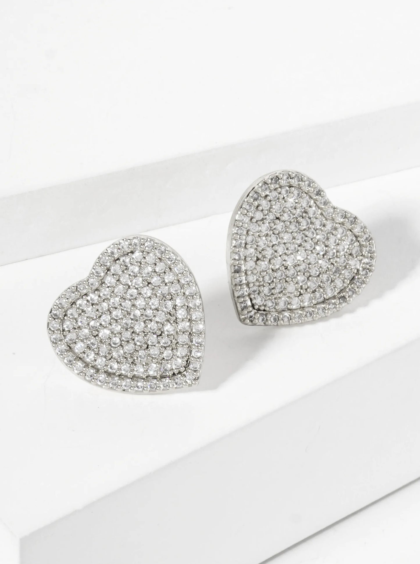 Pave-Set Cubic-Zirconia 15mm Heart-Shaped 18K-Gold-Dipped Stud Earrings