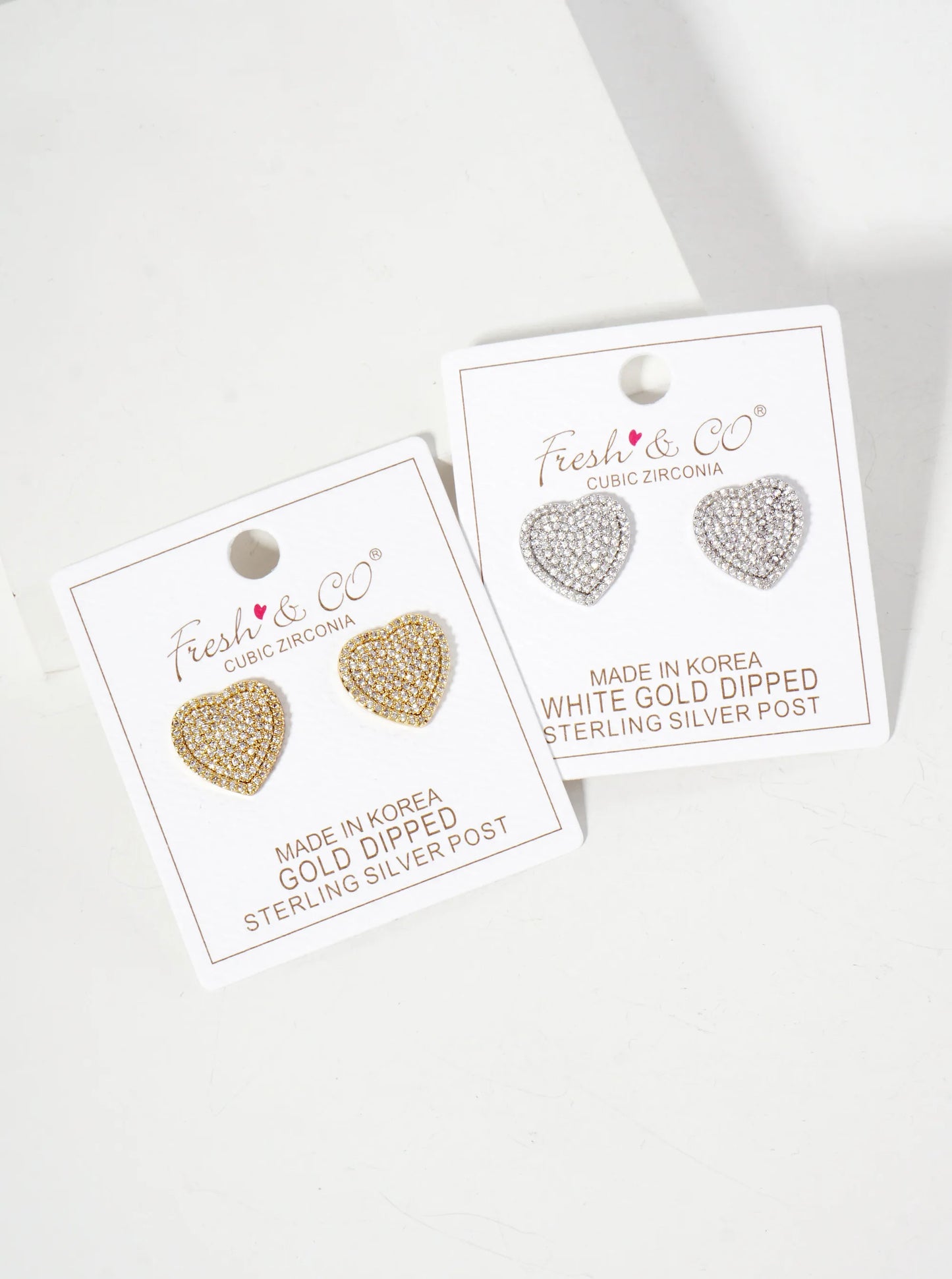 Pave-Set Cubic-Zirconia 15mm Heart-Shaped 18K-Gold-Dipped Stud Earrings