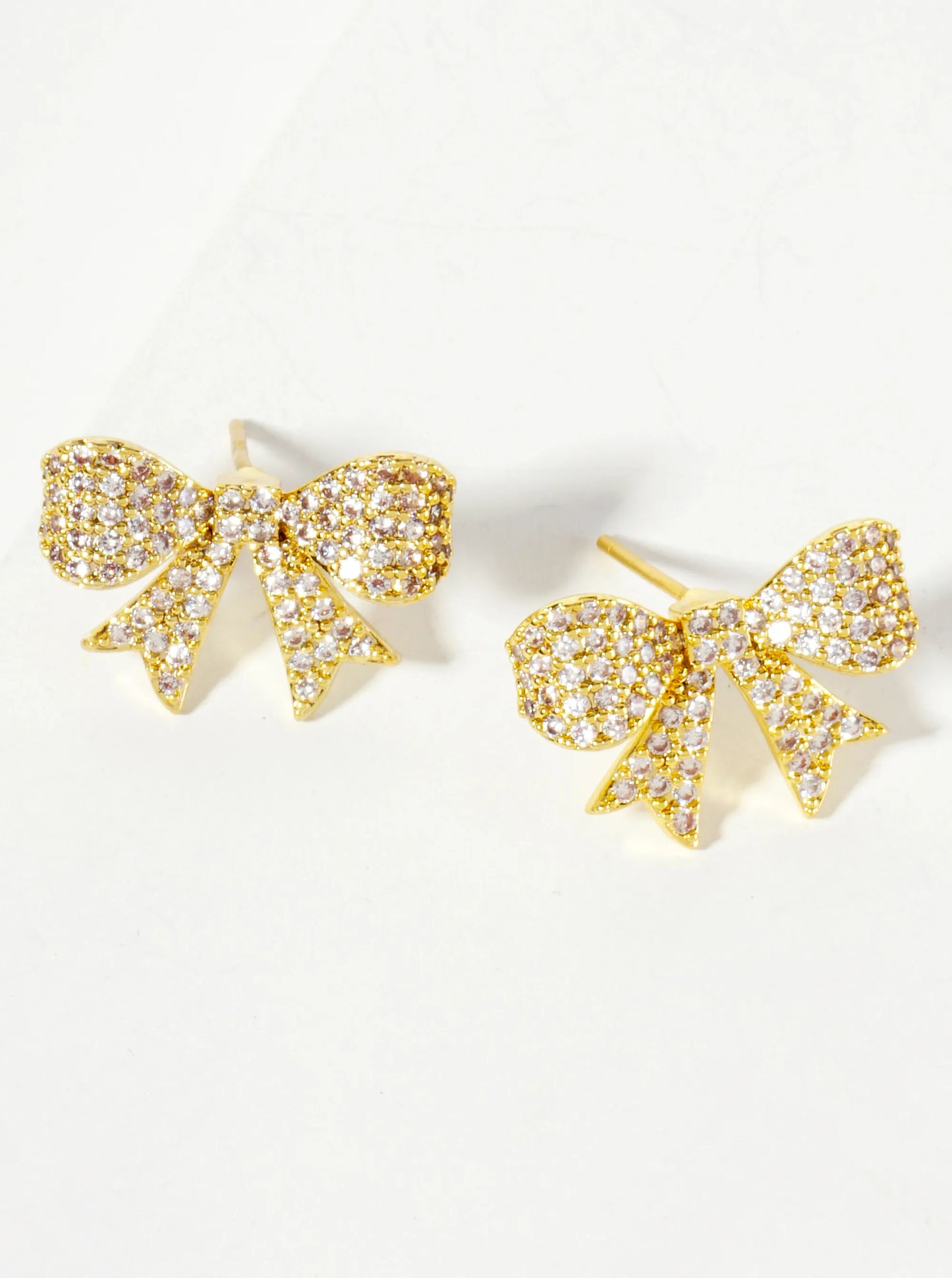 Pave-Set Cubic-Zirconia 17mm Bow 18K-Gold-Dipped Stud Earrings