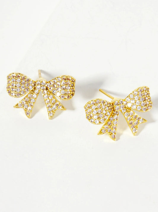 Pave-Set Cubic-Zirconia 17mm Bow 18K-Gold-Dipped Stud Earrings