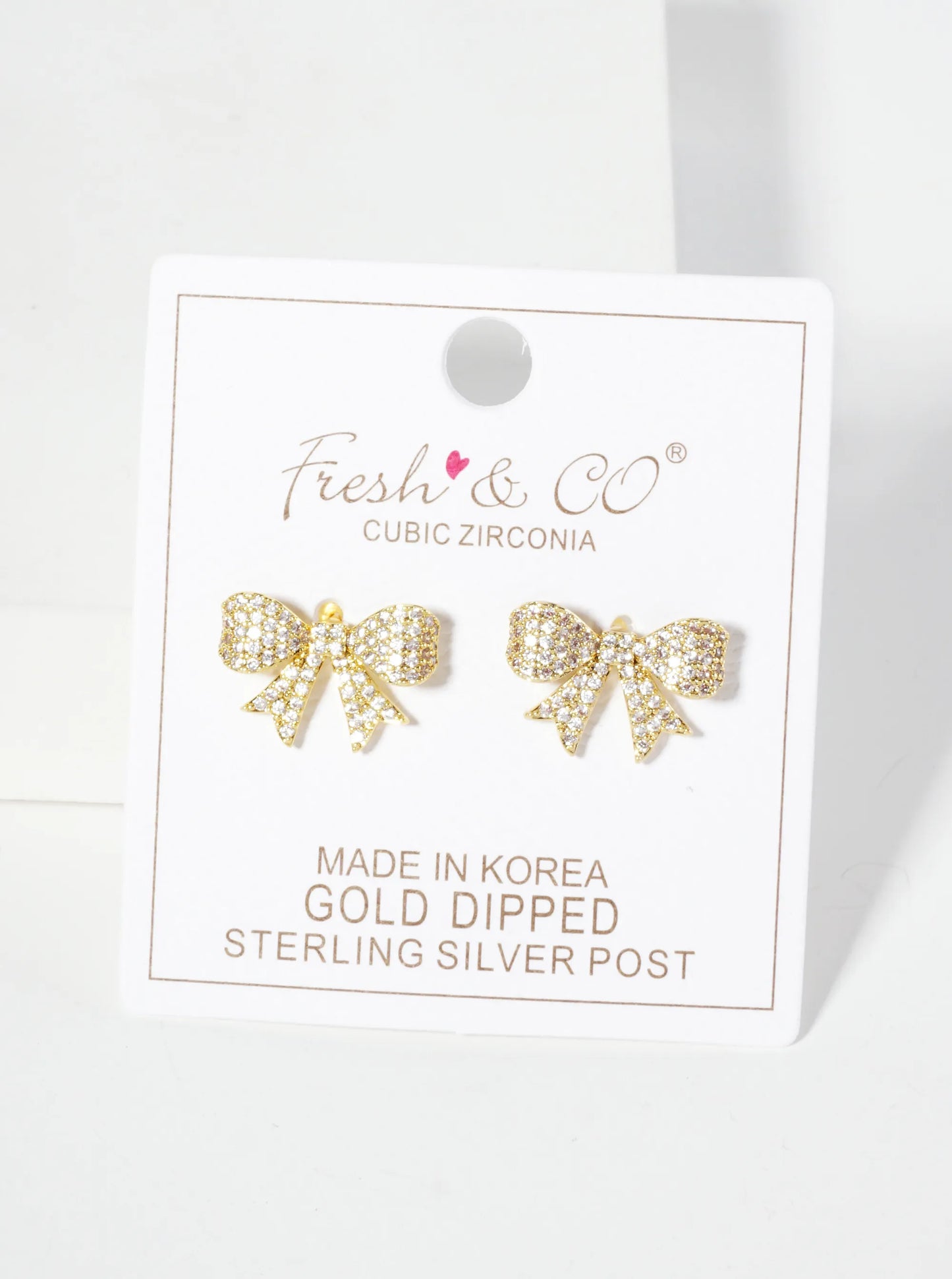 Pave-Set Cubic-Zirconia 17mm Bow 18K-Gold-Dipped Stud Earrings