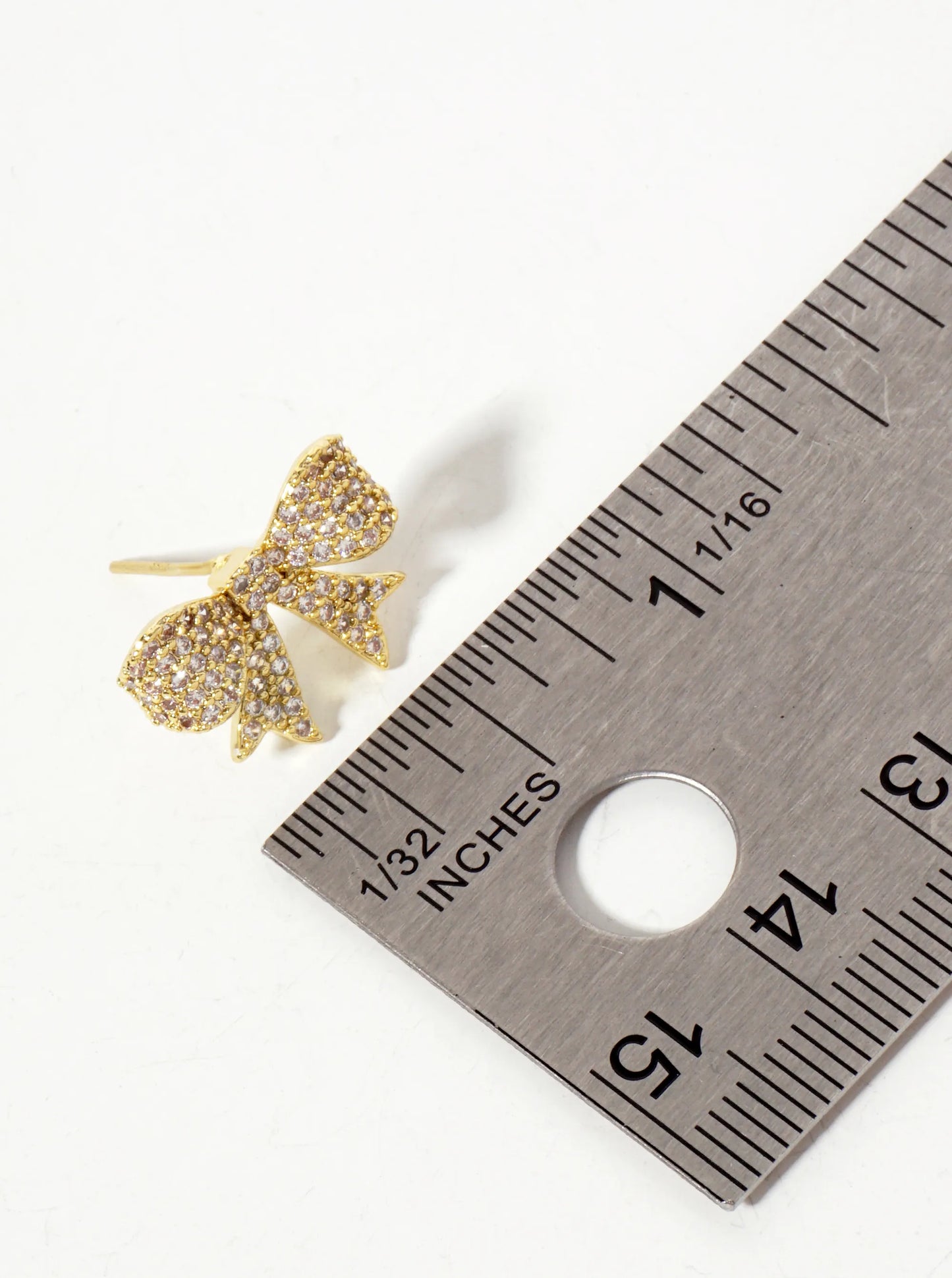 Pave-Set Cubic-Zirconia 17mm Bow 18K-Gold-Dipped Stud Earrings