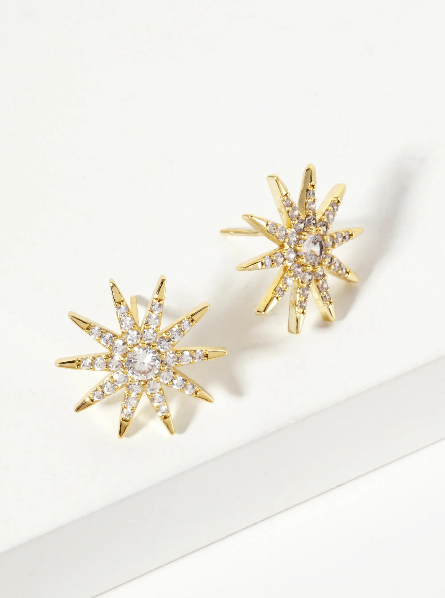 Pave-Set Cubic-Zirconia 17mm Starburst 18K-Gold-Dipped Stud Earrings