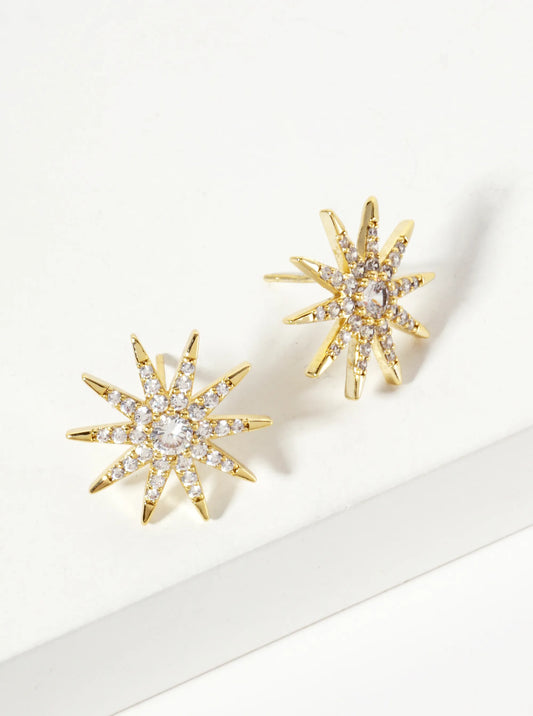 Pave-Set Cubic-Zirconia 17mm Starburst 18K-Gold-Dipped Stud Earrings