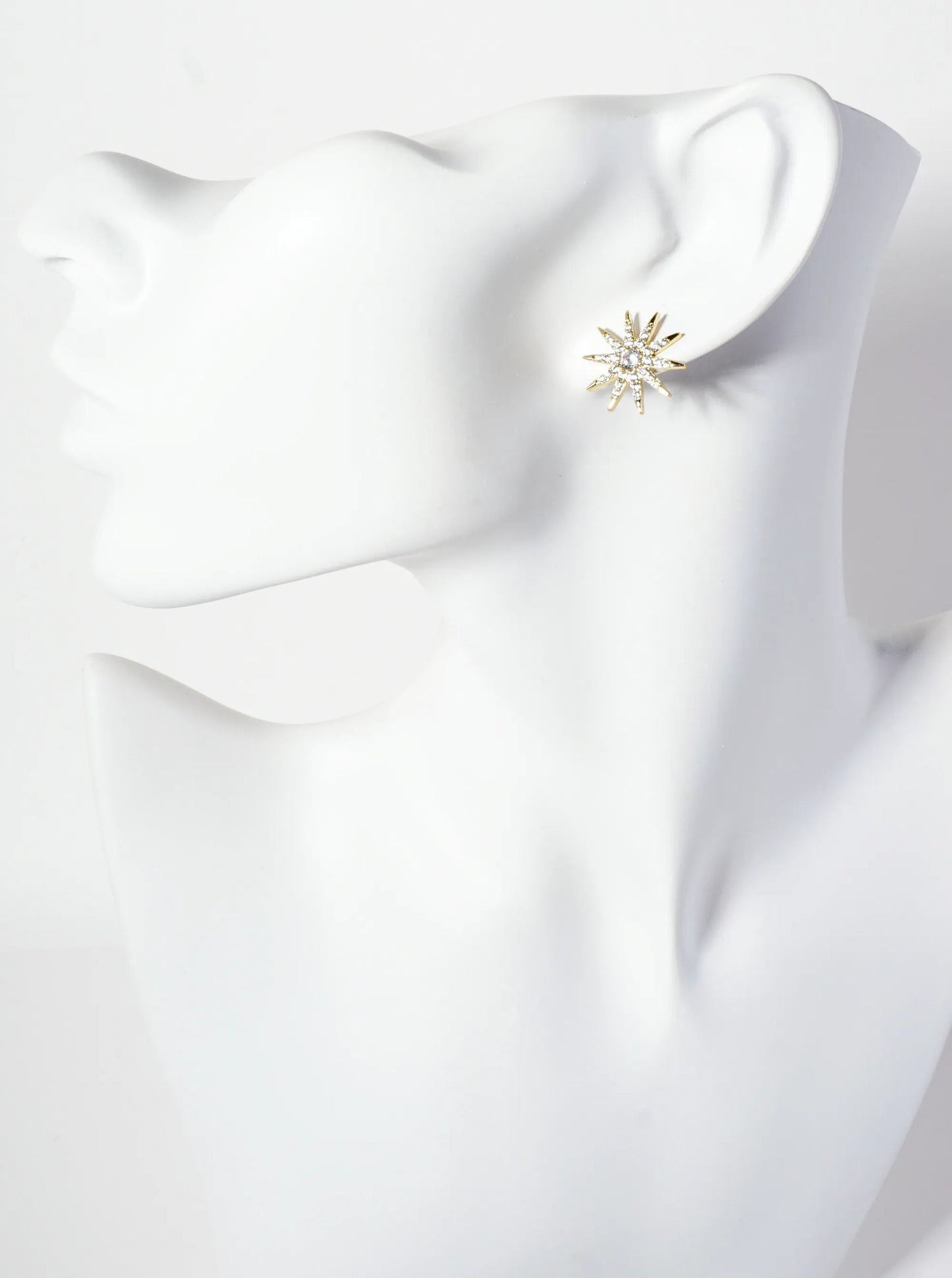 Pave-Set Cubic-Zirconia 17mm Starburst 18K-Gold-Dipped Stud Earrings
