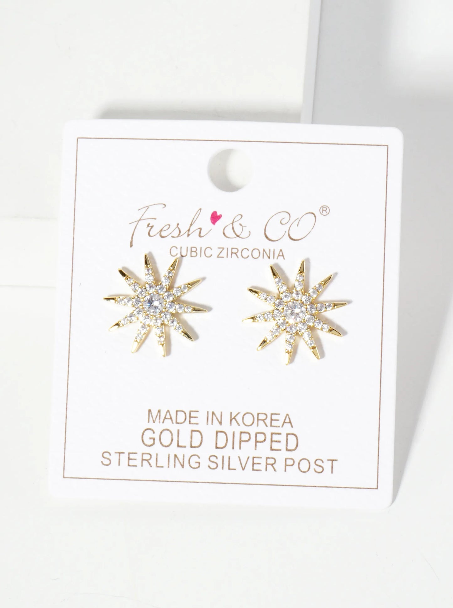 Pave-Set Cubic-Zirconia 17mm Starburst 18K-Gold-Dipped Stud Earrings