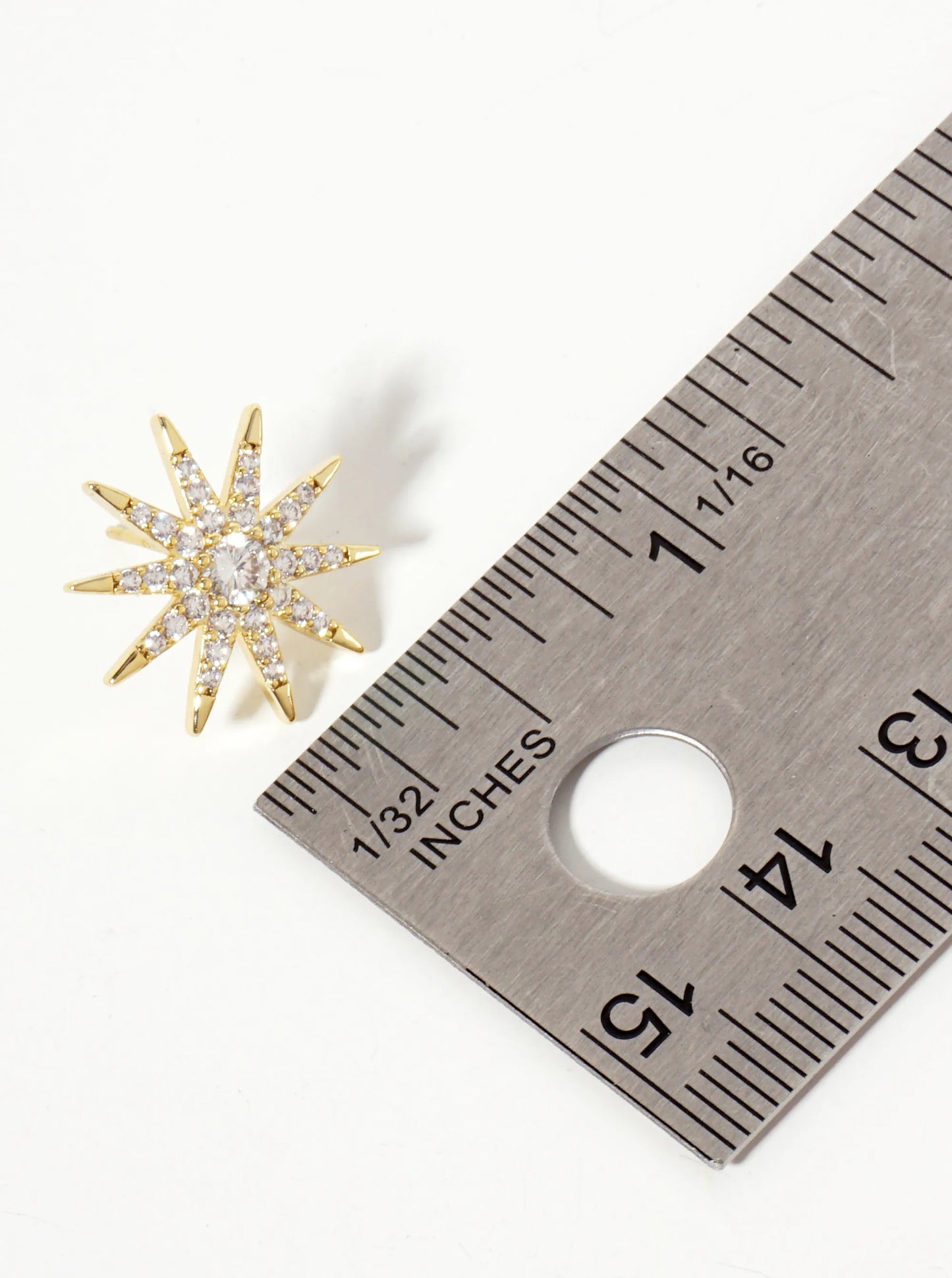 Pave-Set Cubic-Zirconia 17mm Starburst 18K-Gold-Dipped Stud Earrings