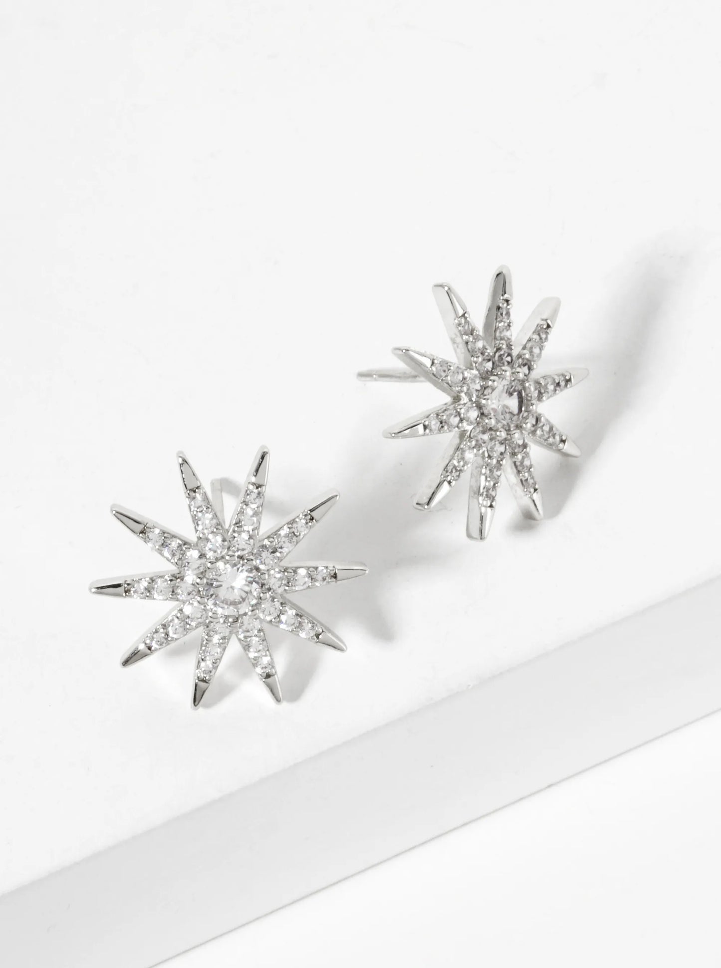 Pave-Set Cubic-Zirconia 17mm Starburst 18K-Gold-Dipped Stud Earrings