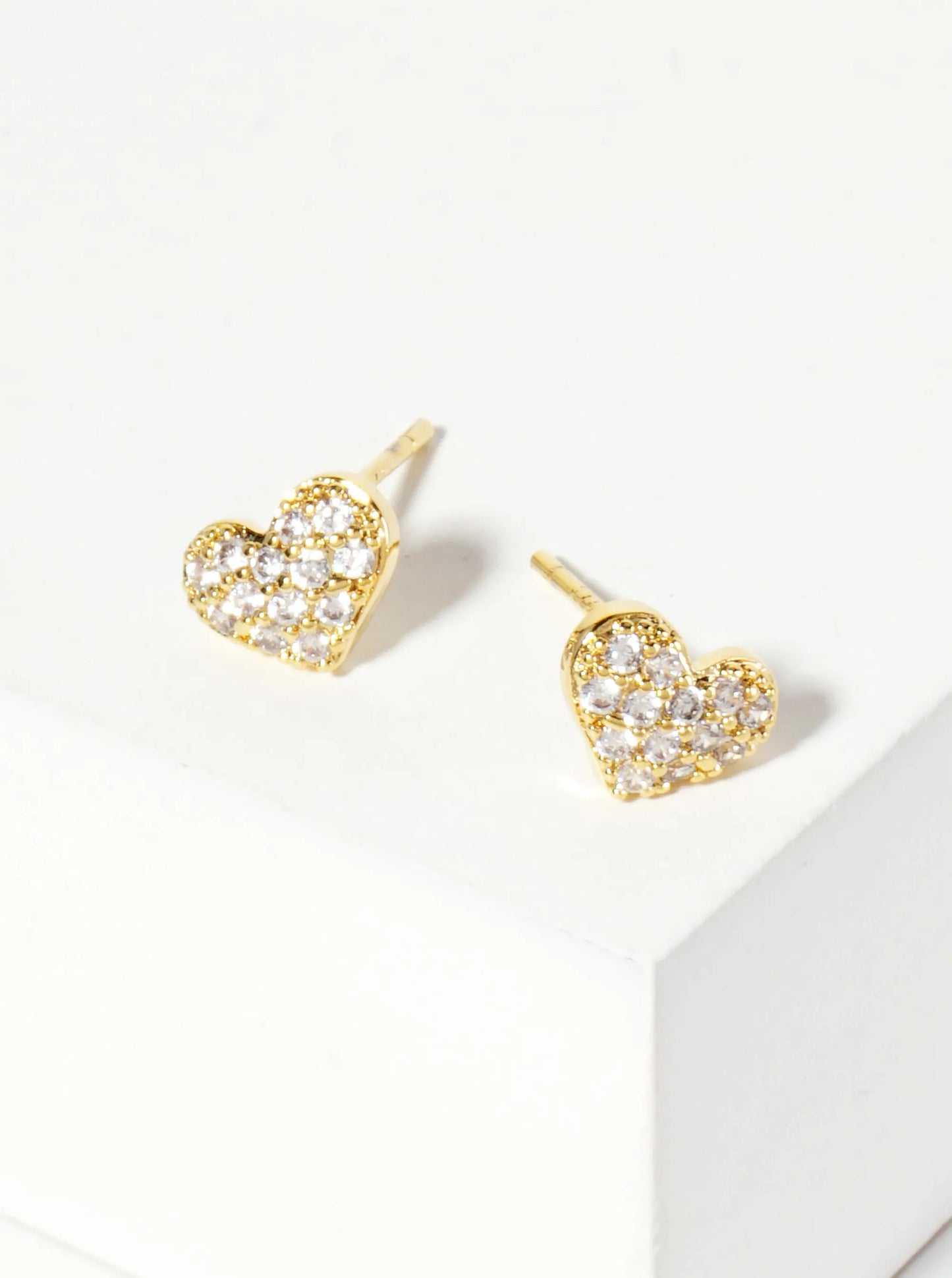 Pave-Set Cubic-Zirconia 5mm Heart 18K-Gold-Dipped Stud Earrings