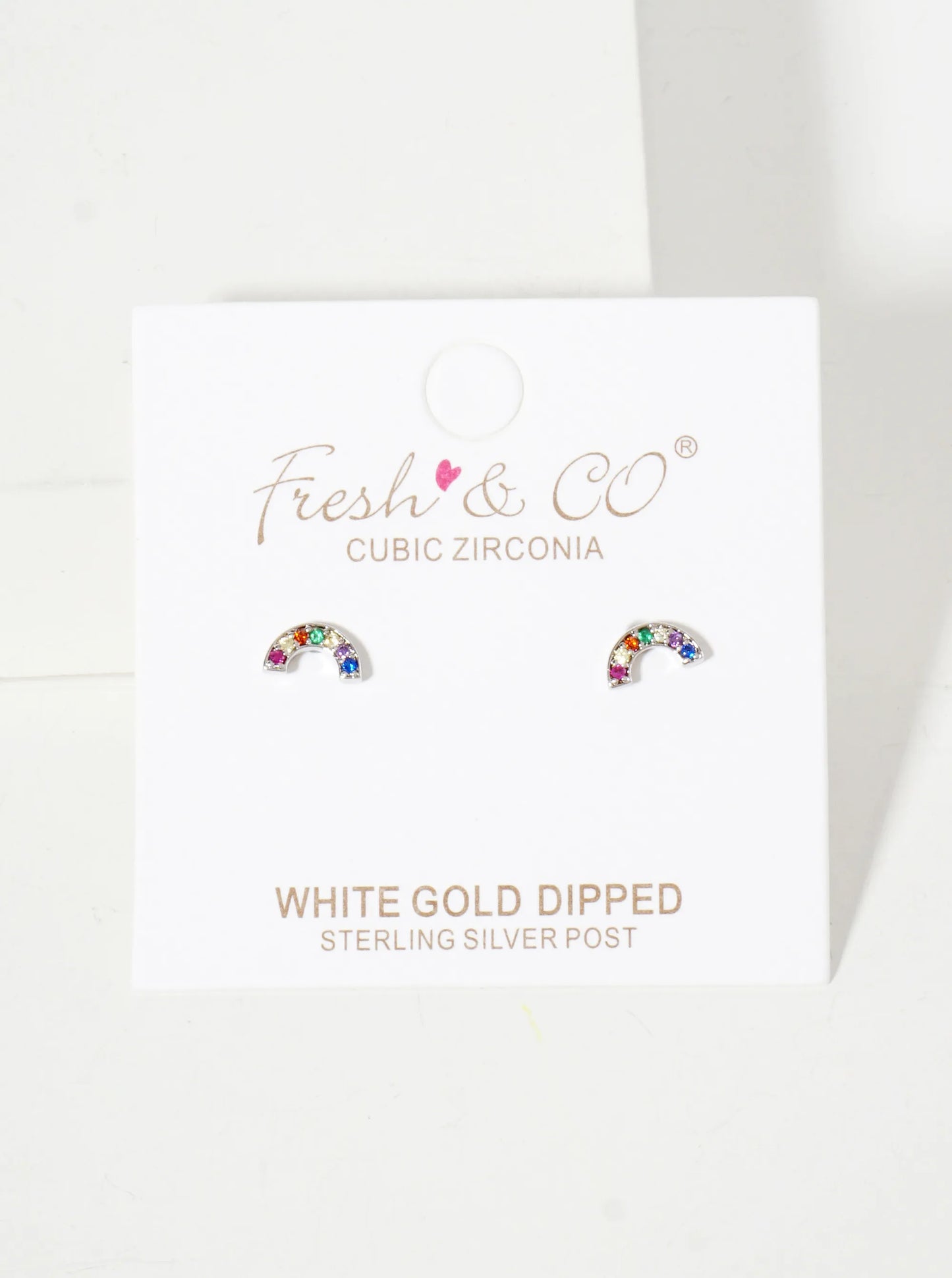Pave-Set Cubic-Zirconia Arch-Shaped Rainbow 18K-Gold-Dipped Brass Stud Earrings