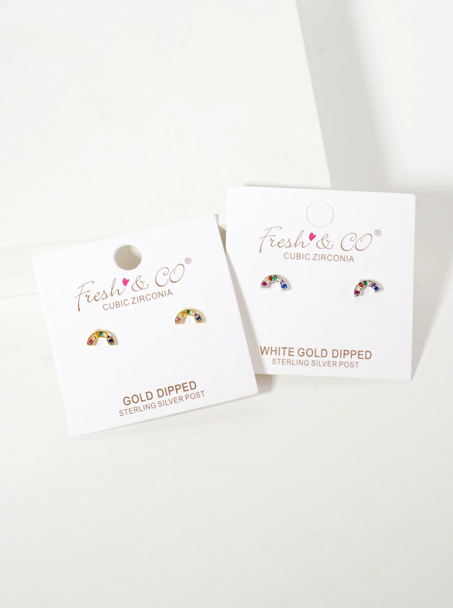 Pave-Set Cubic-Zirconia Arch-Shaped Rainbow 18K-Gold-Dipped Brass Stud Earrings