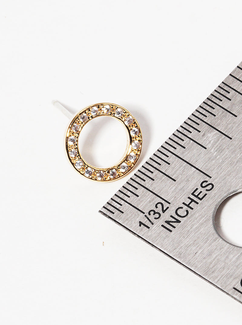 Pave-Set Cubic-Zirconia Circle 18K-Gold-Dipped Brass Stud Earrings