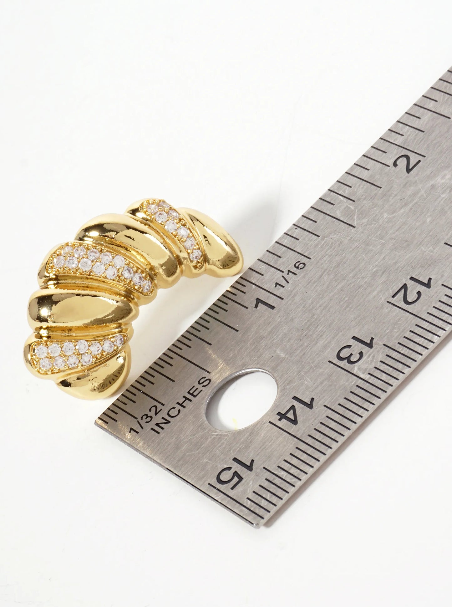 Pave-Set Cubic-Zirconia Croissant-Shaped 18K-Gold-Dipped Post Earrings