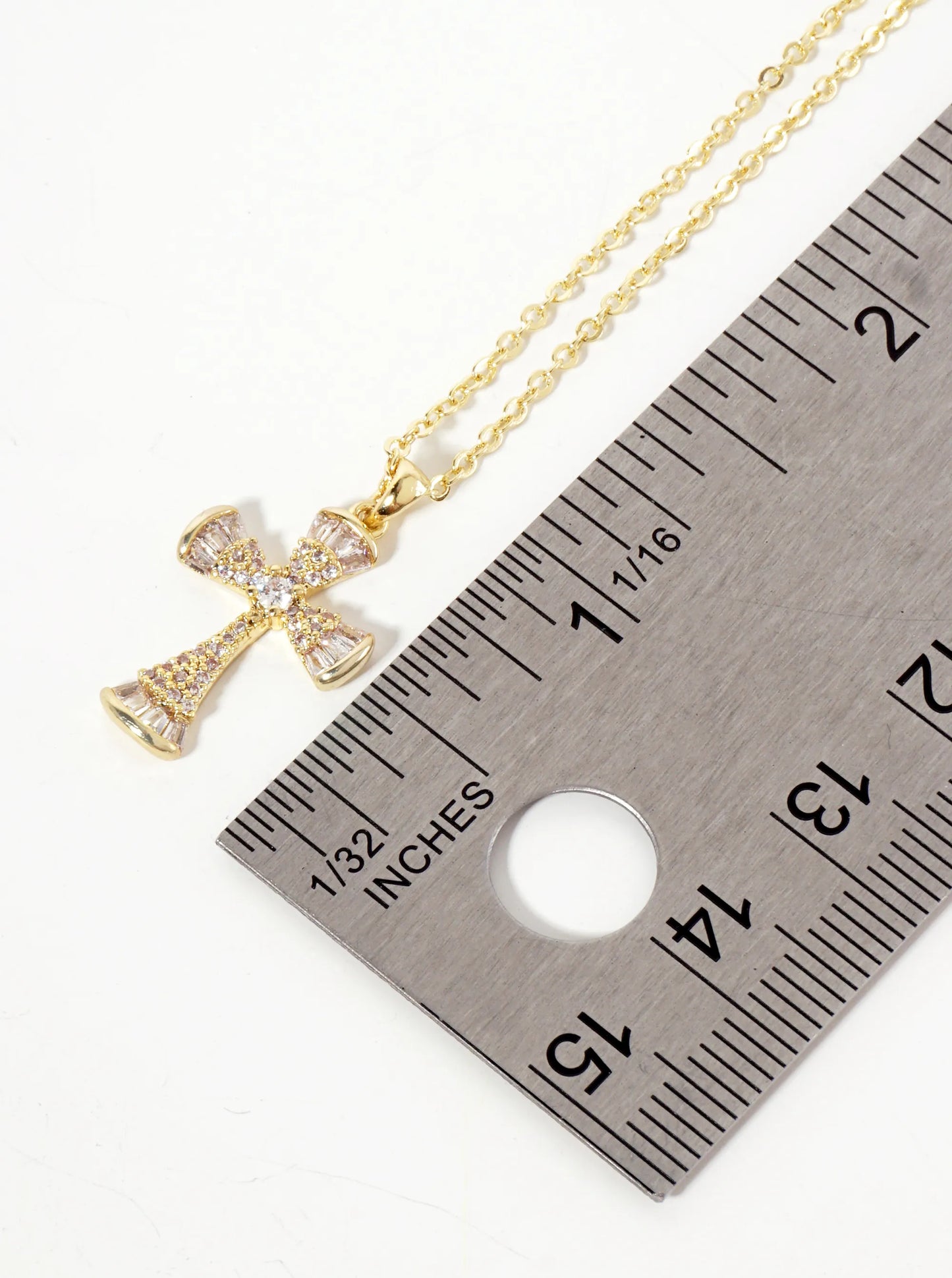 Pave-Set Cubic-Zirconia Cross Pendant 18K-Gold-Dipped Brass Necklace