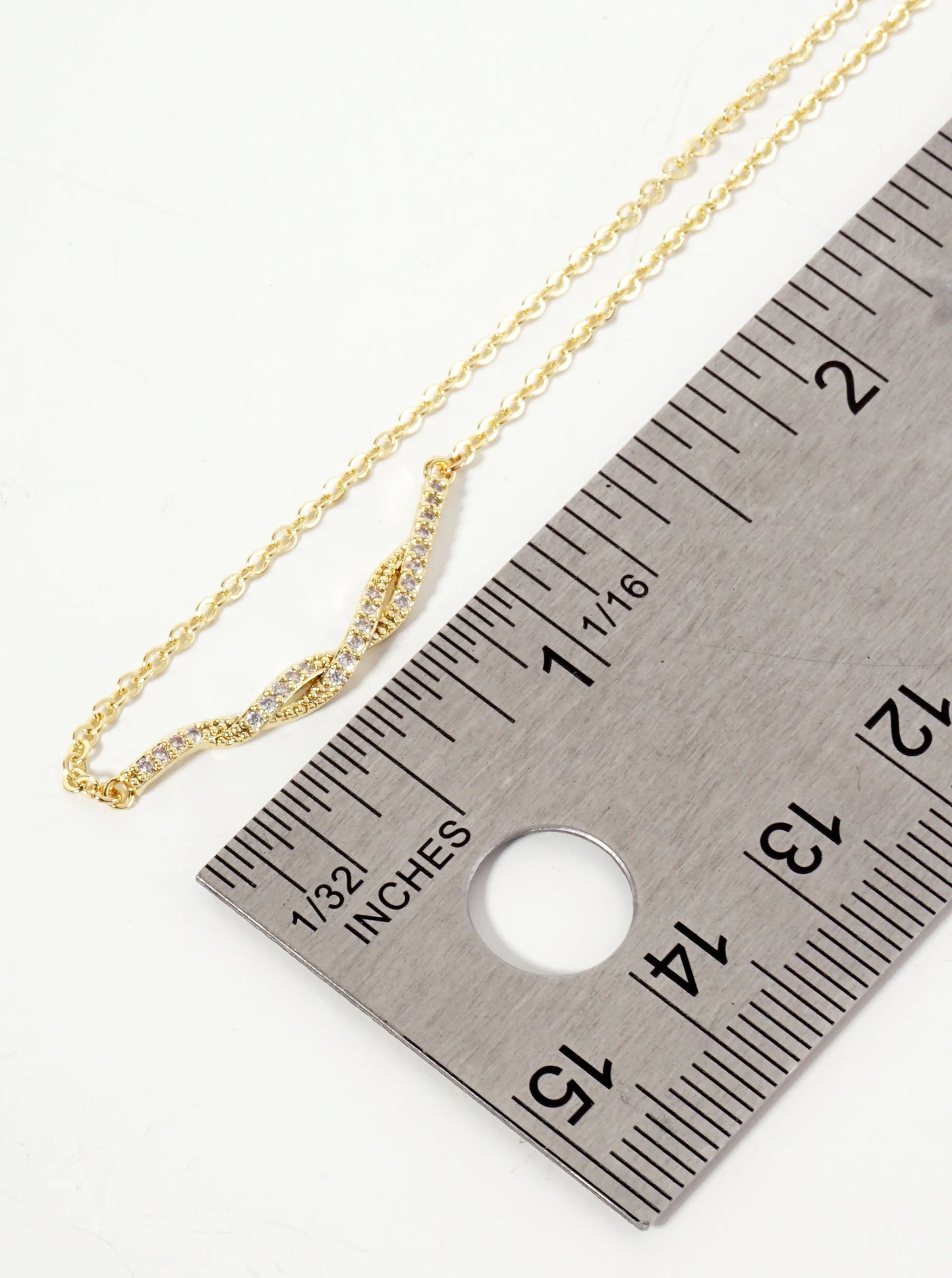 Pave-Set Cubic-Zirconia Curved Interwoven Pendant 18K-Gold-Dipped Brass Necklace