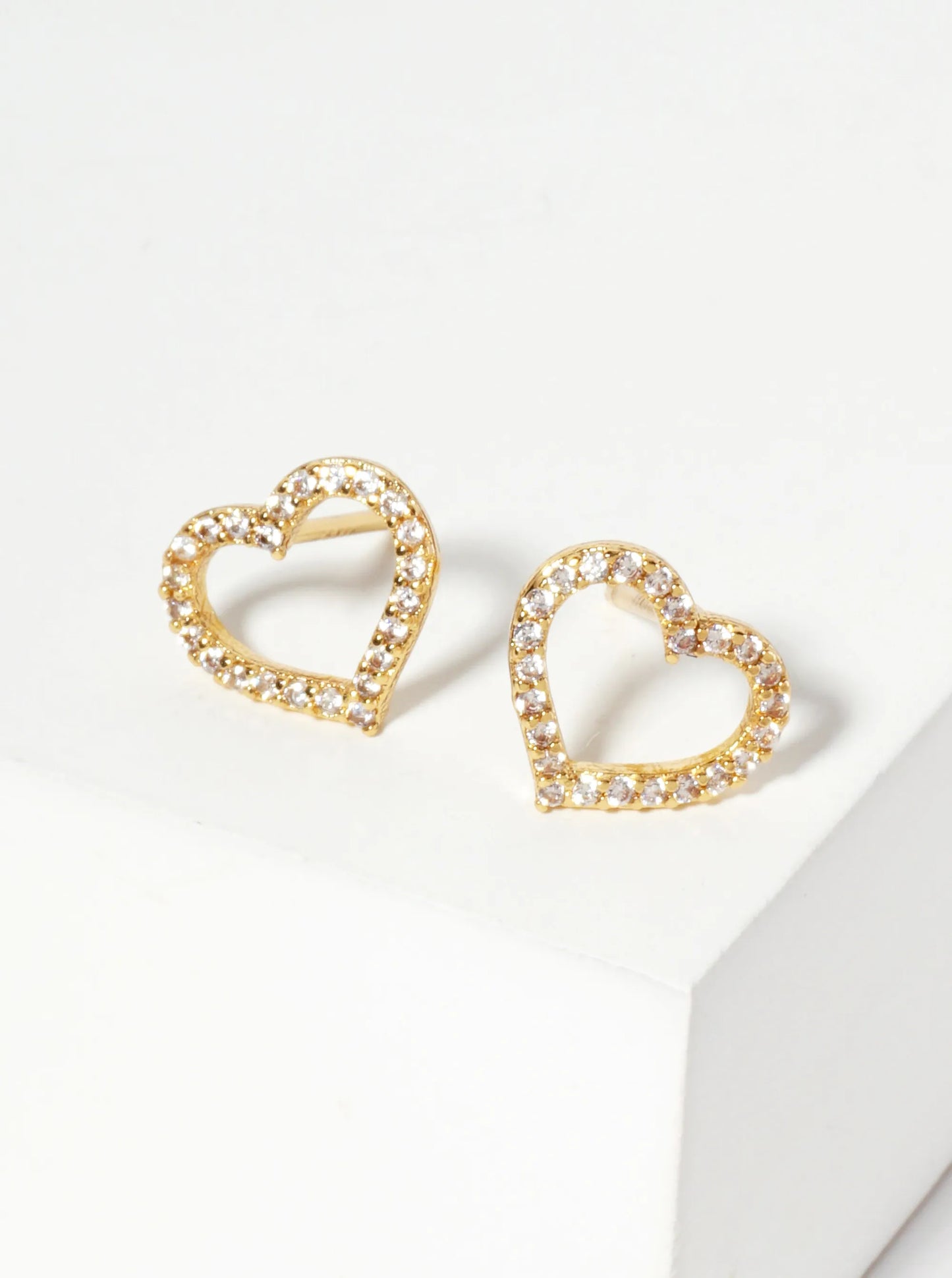 Pave-Set Cubic-Zirconia Cut-Out 9mm Heart 18K-Gold-Dipped Stud Earrings