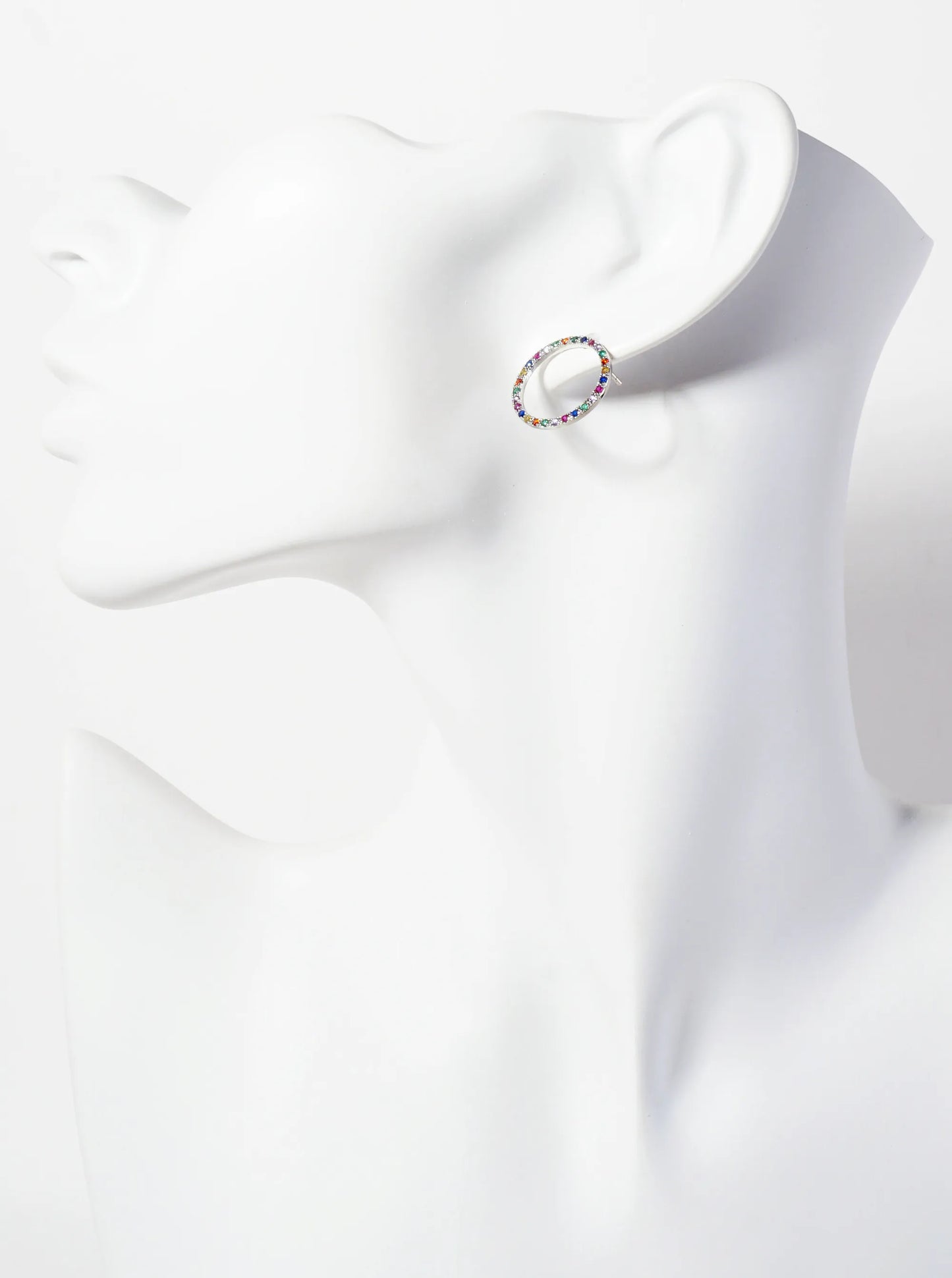 Pave-Set Cubic-Zirconia Delicate Circle 18K-Gold-Dipped Brass Stud Earrings