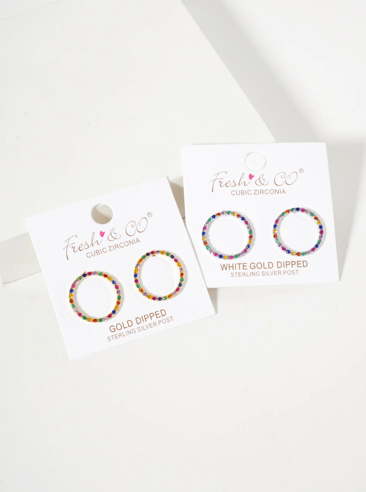 Pave-Set Cubic-Zirconia Delicate Circle 18K-Gold-Dipped Brass Stud Earrings