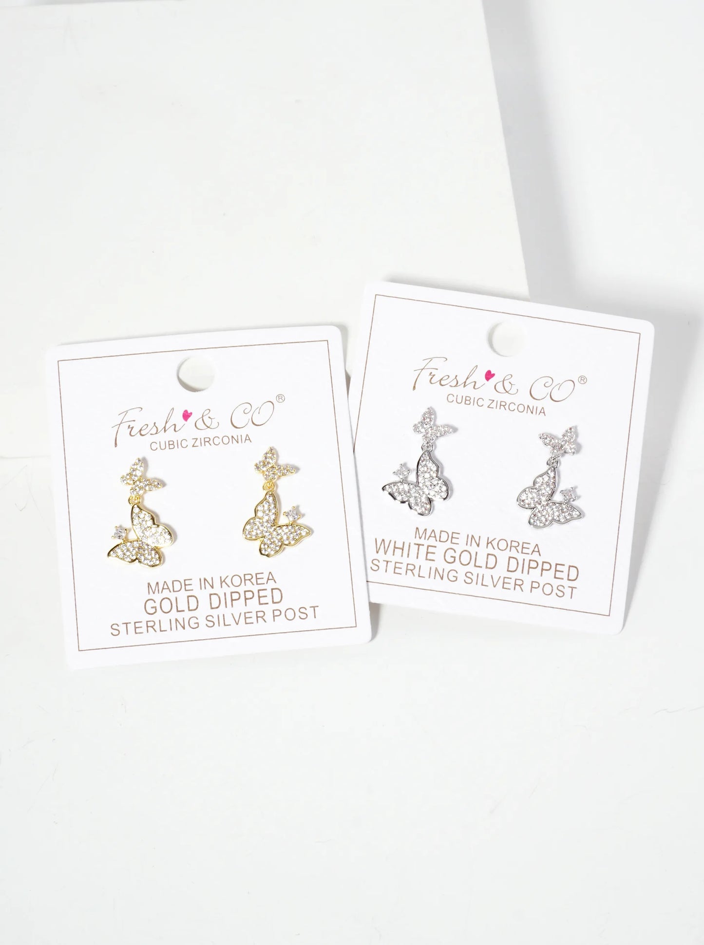 Pave-Set Cubic-Zirconia Double Butterfly Drop 18K-Gold-Dipped Post Earrings
