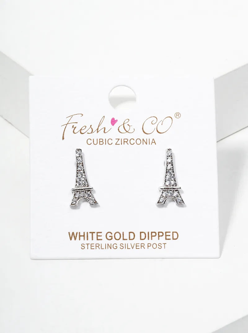 18K Gold Dipped CZ Pave Dainty Ribbon Bow Post Stud Earrings