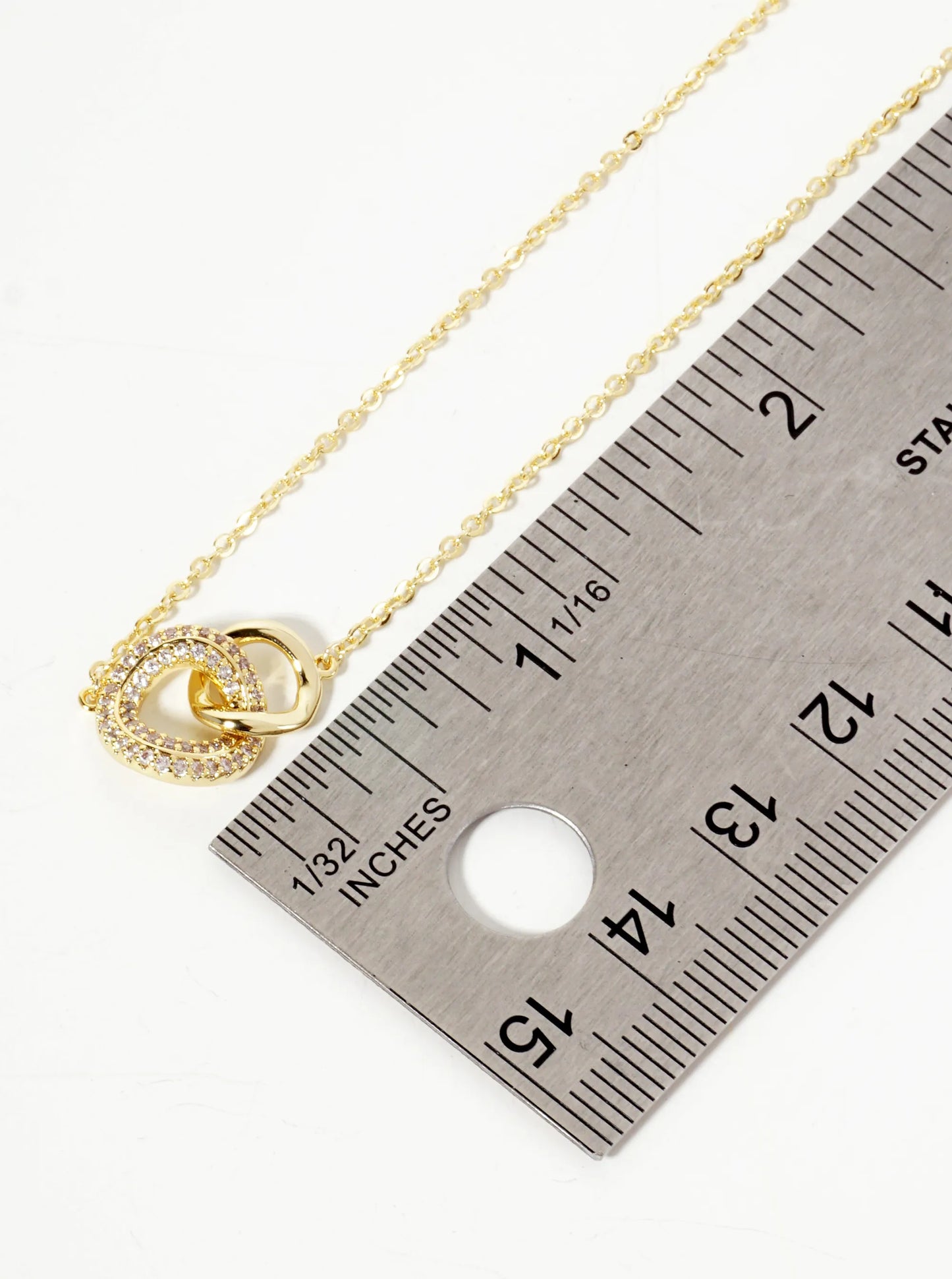 Pave-Set Cubic-Zirconia Interlocking Circles Pendant 18K-Gold-Dipped Necklace