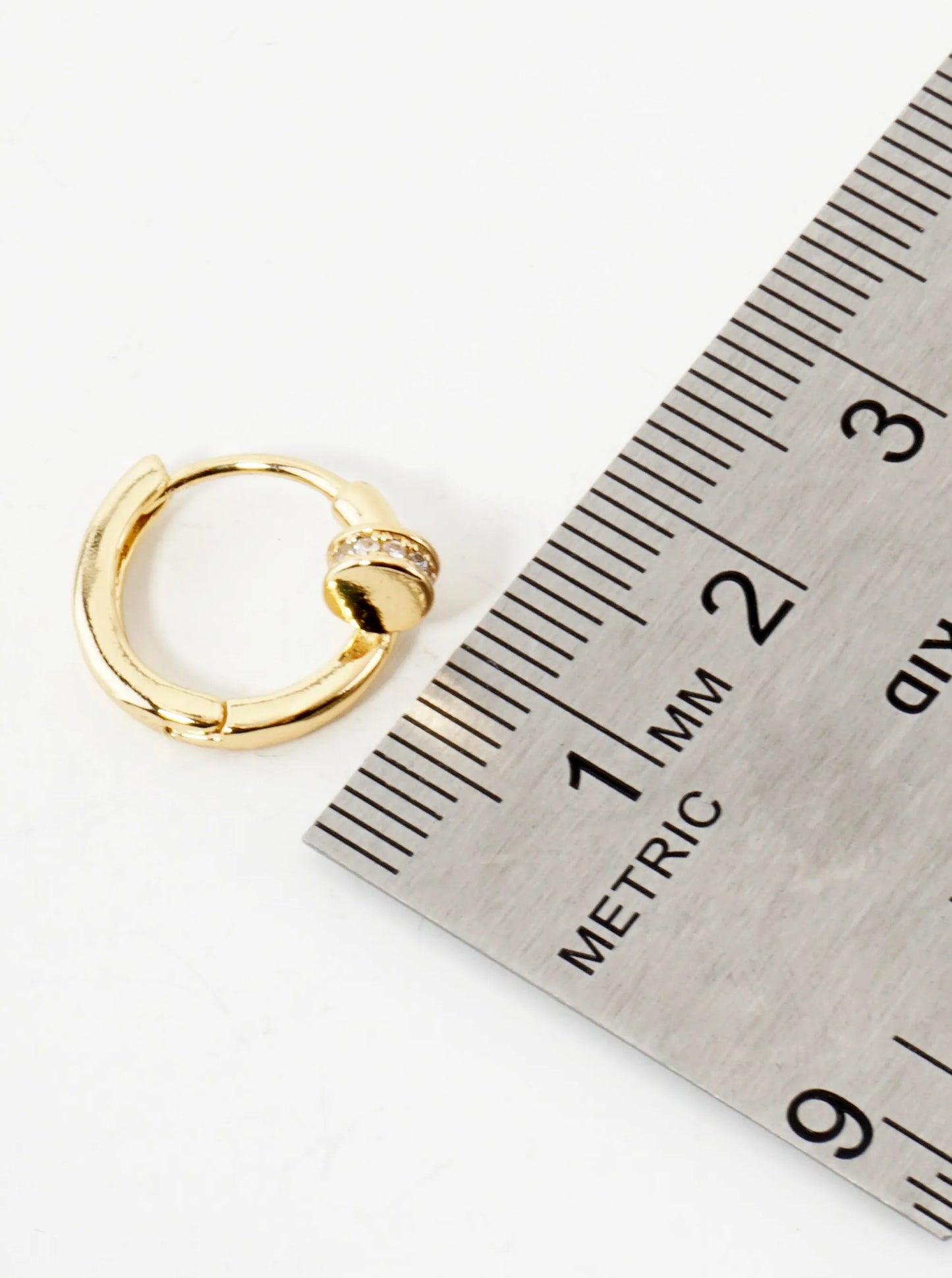 Pave-Set Cubic-Zirconia Nail Design 14K-Gold-Dipped 12mm Brass Huggie Hoop Earrings