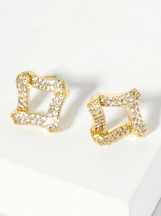 Pave-Set Cubic-Zirconia Rhombus-Shaped 16mm 18K-Gold-Dipped Stud Earrings