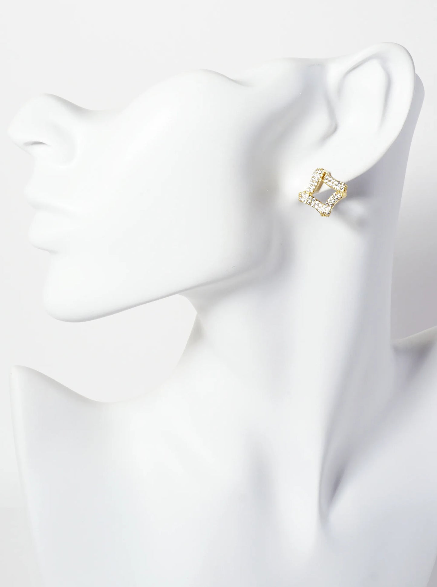 Pave-Set Cubic-Zirconia Rhombus-Shaped 16mm 18K-Gold-Dipped Stud Earrings