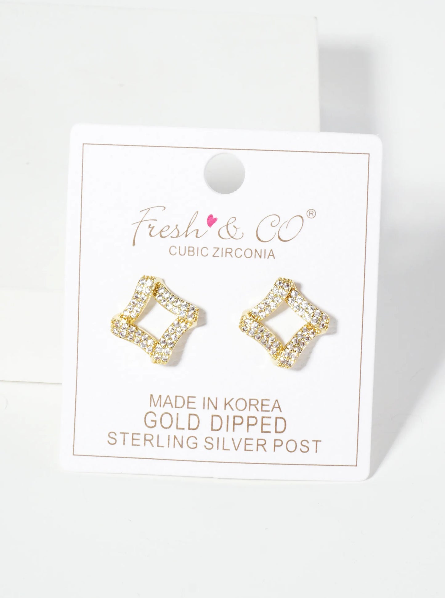 Pave-Set Cubic-Zirconia Rhombus-Shaped 16mm 18K-Gold-Dipped Stud Earrings