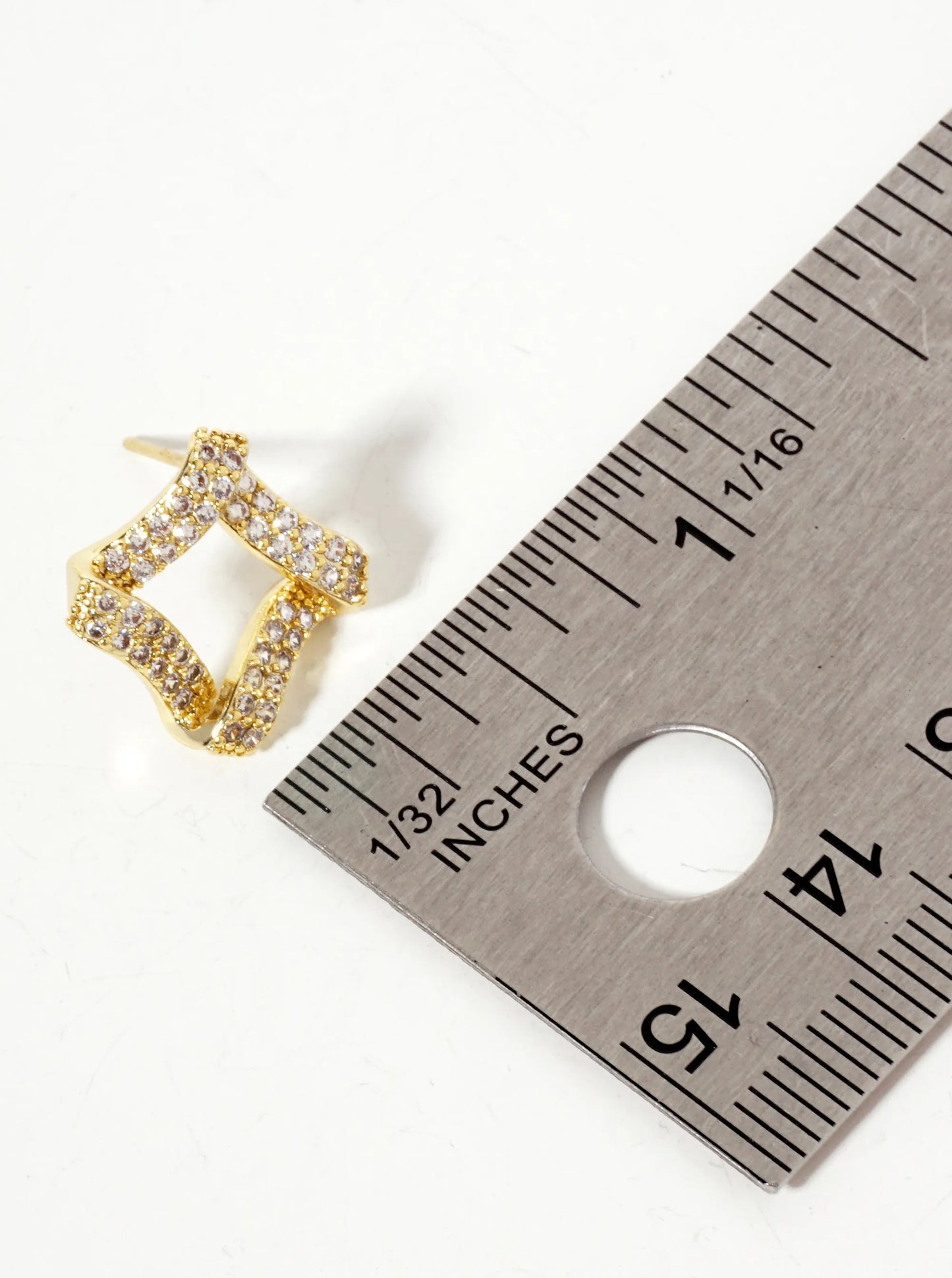 Pave-Set Cubic-Zirconia Rhombus-Shaped 16mm 18K-Gold-Dipped Stud Earrings