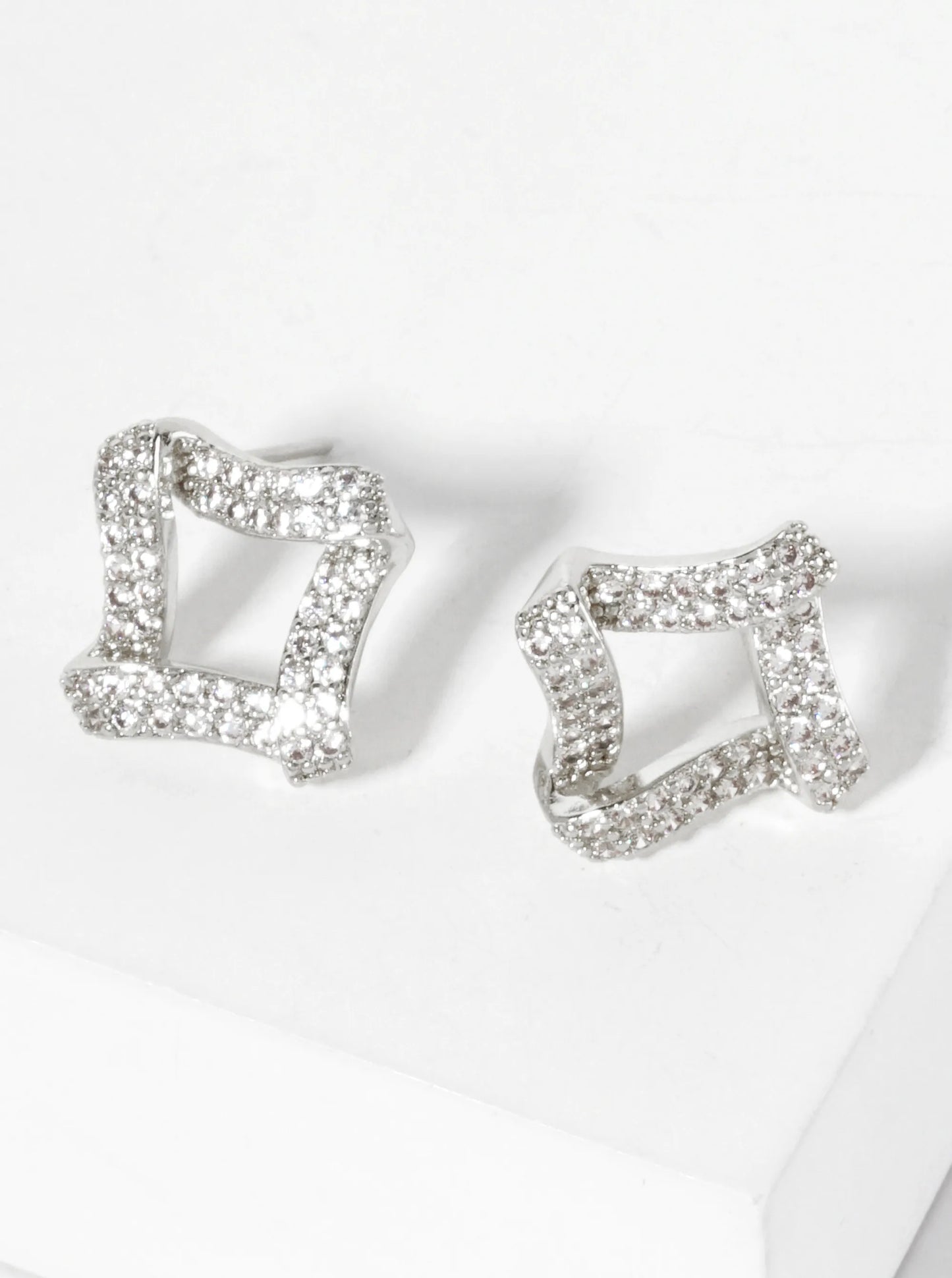 Pave-Set Cubic-Zirconia Rhombus-Shaped 16mm 18K-Gold-Dipped Stud Earrings