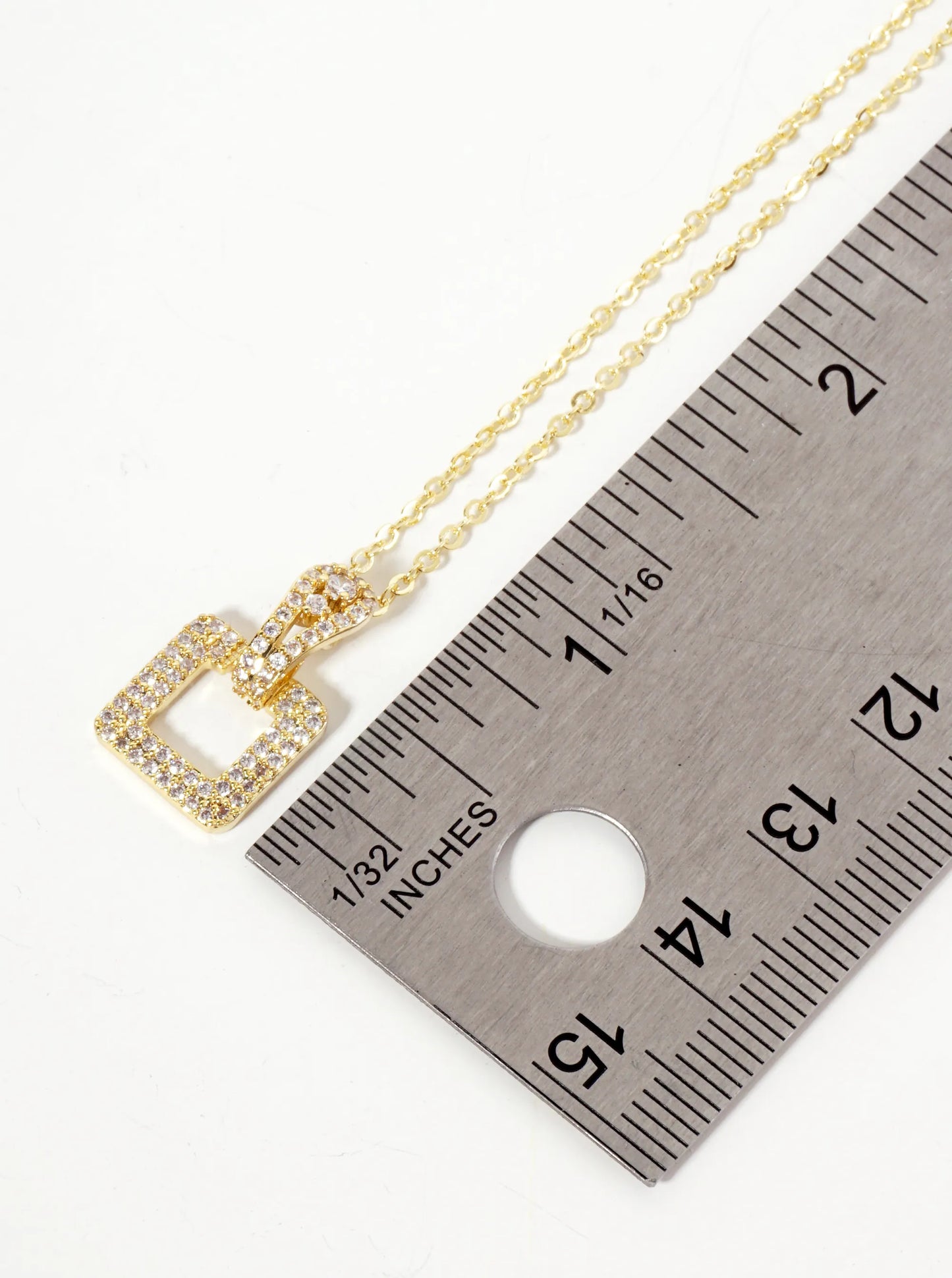 Pave-Set Cubic-Zirconia Square Door-Knocker Pendant 18K-Gold-Dipped Brass Necklace