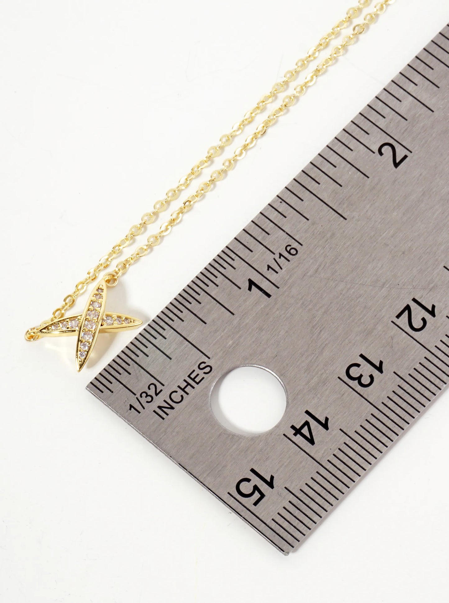 Pave-Set Cubic Zirconia X-Shaped Pendant 18K-Gold-Dipped Brass Necklace