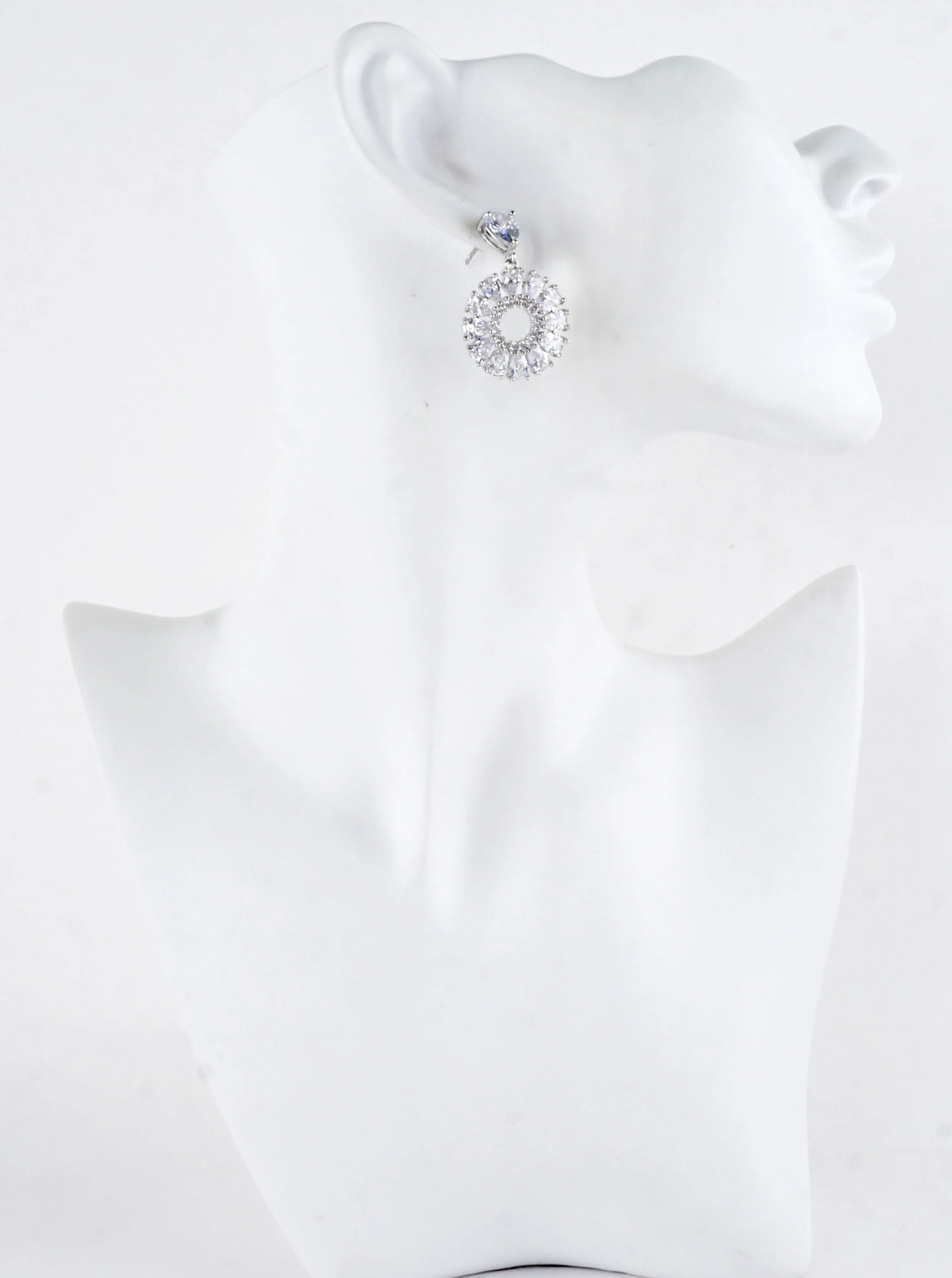 Pear Cubic Zirconia Floral Cluster Drop Earrings