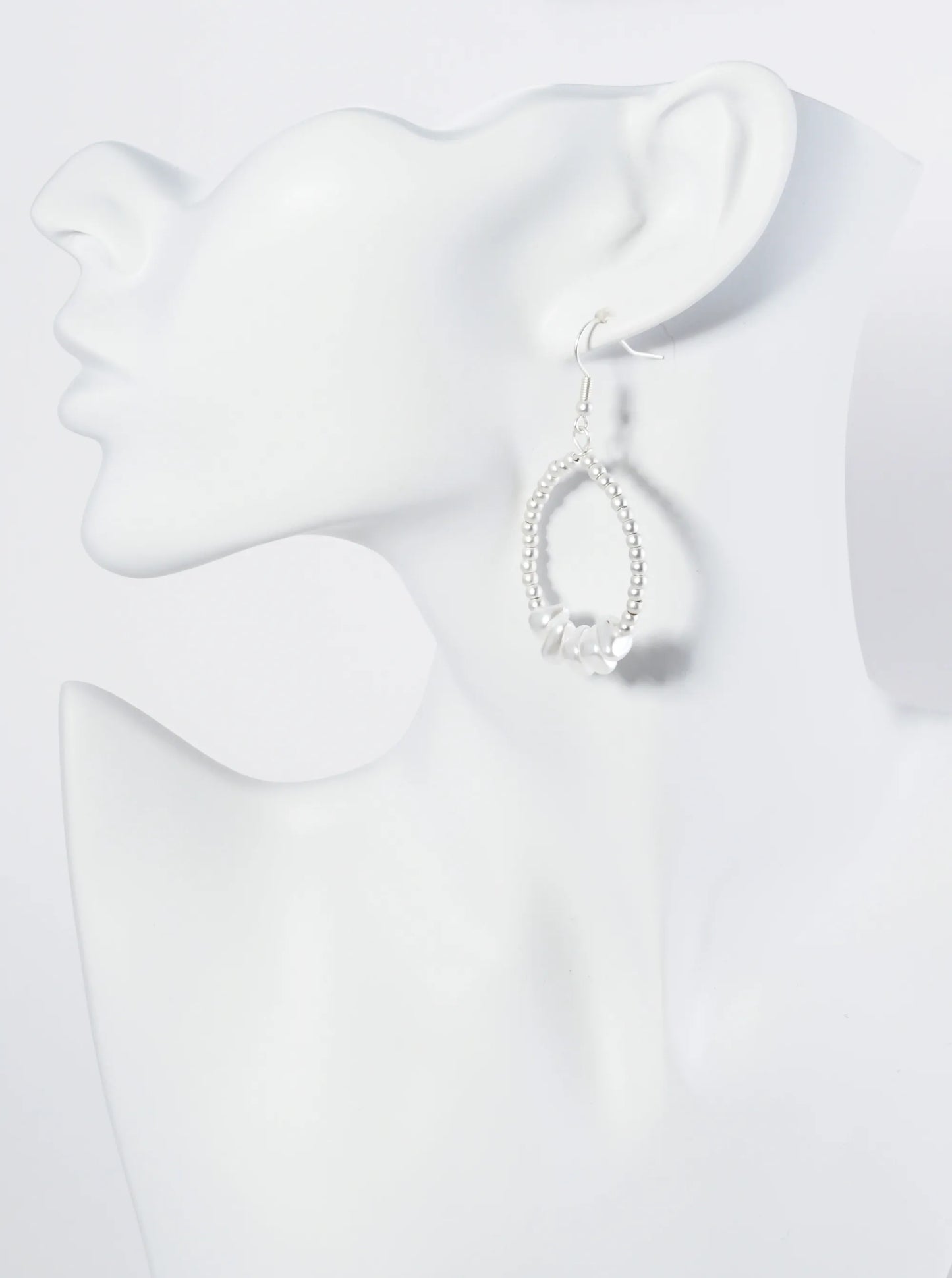Pearl Bead Accent Metallic Beaded Wire Circle Dangle Drop Earrings
