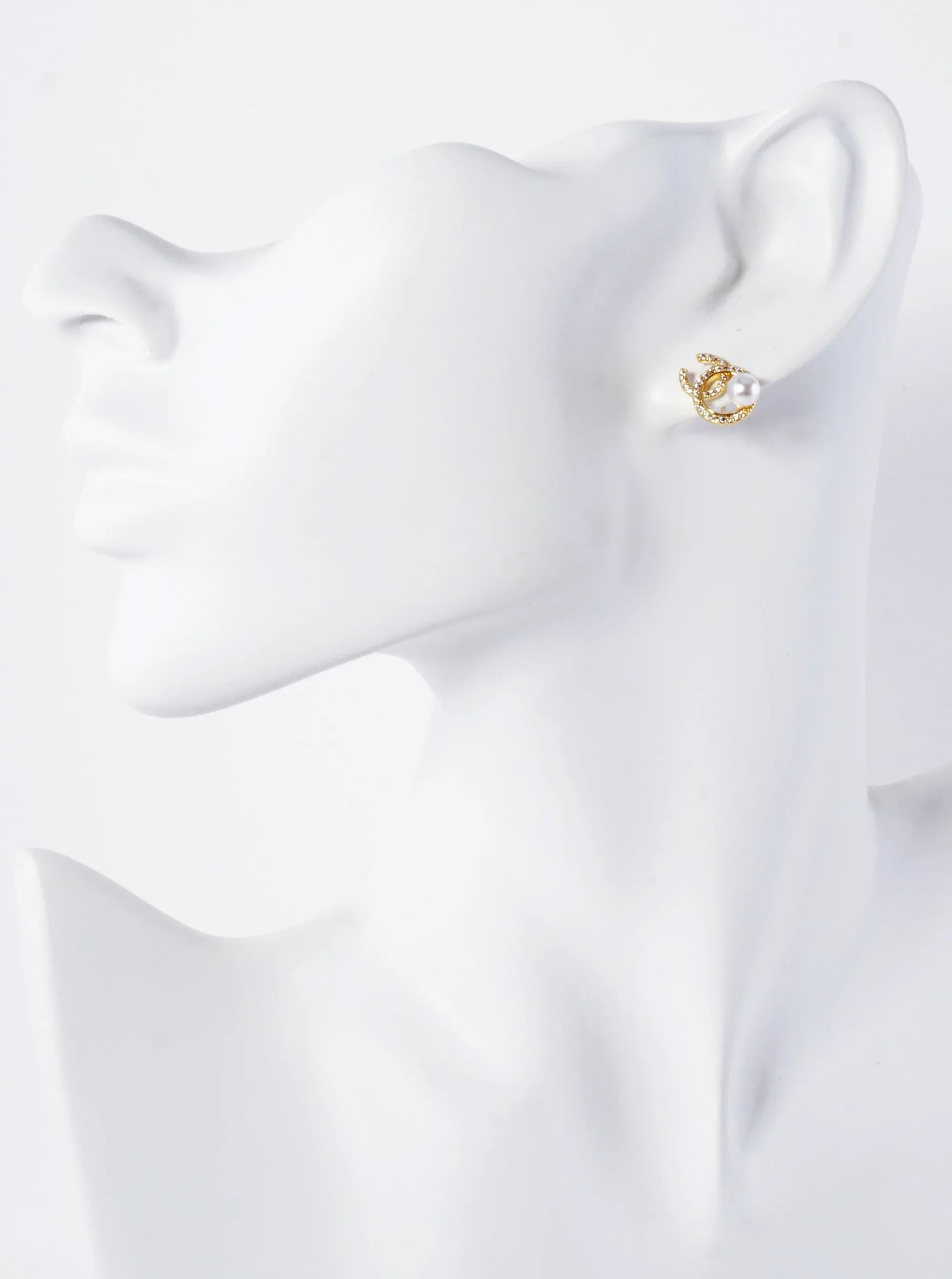 Pearl-Bead Accents O And C Overlap 14K-Gold-Dipped Brass Stud Earrings