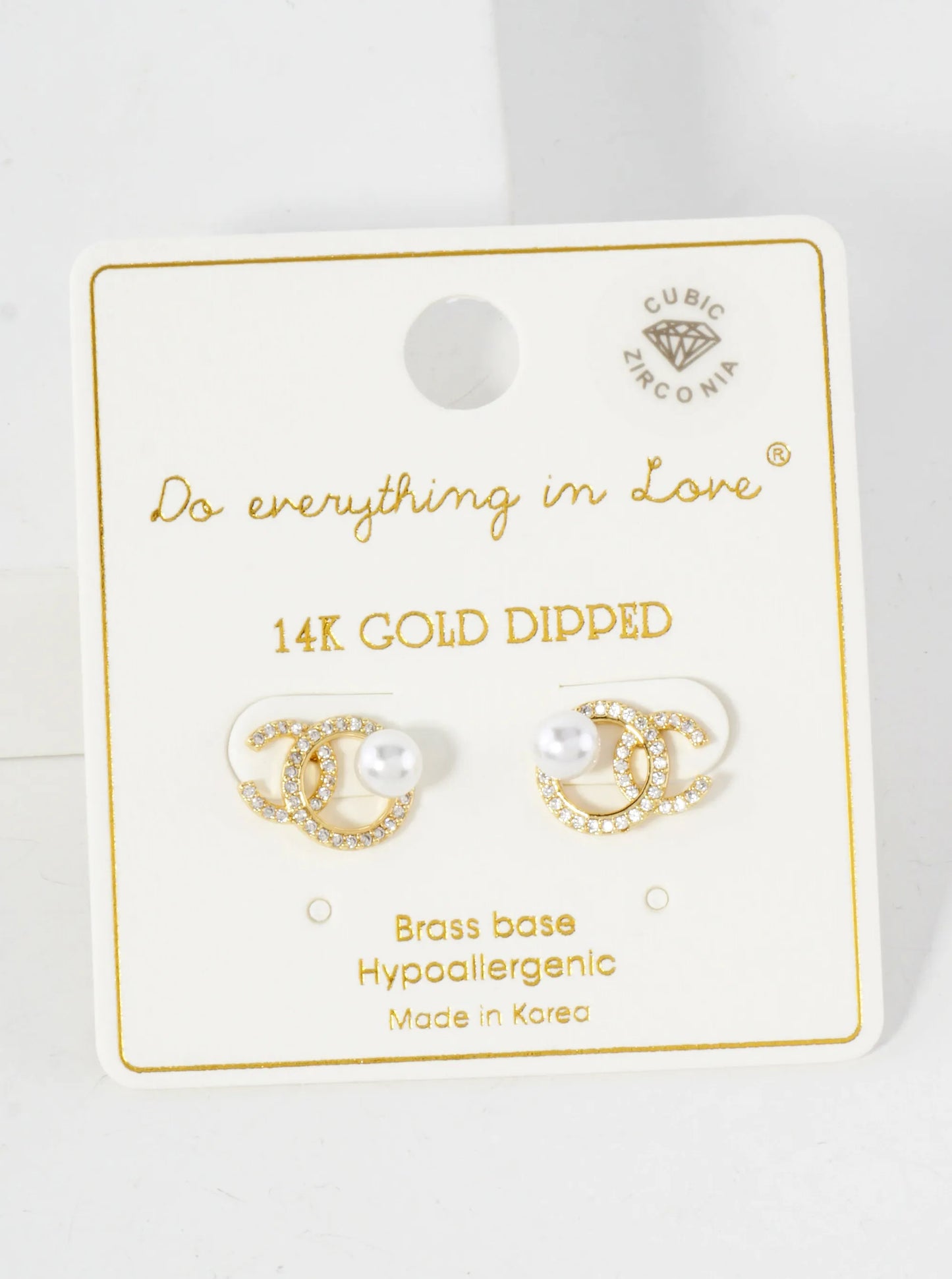 Pearl-Bead Accents O And C Overlap 14K-Gold-Dipped Brass Stud Earrings