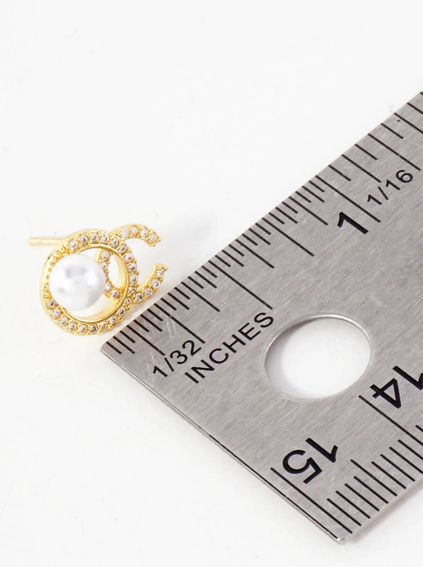 Pearl-Bead Accents O And C Overlap 14K-Gold-Dipped Brass Stud Earrings
