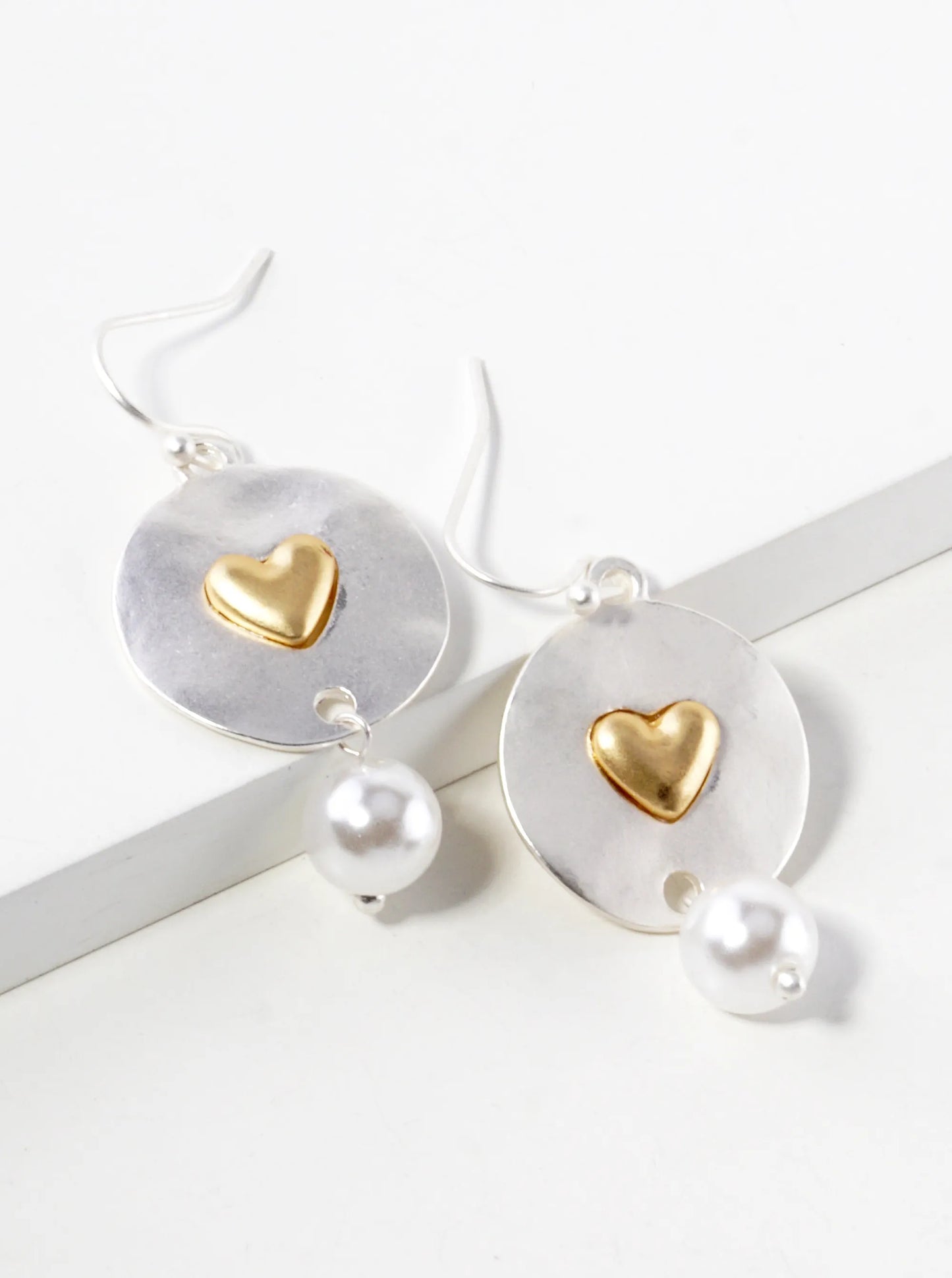 Pearl Bead Drop Heart Disc Dangle Earrings