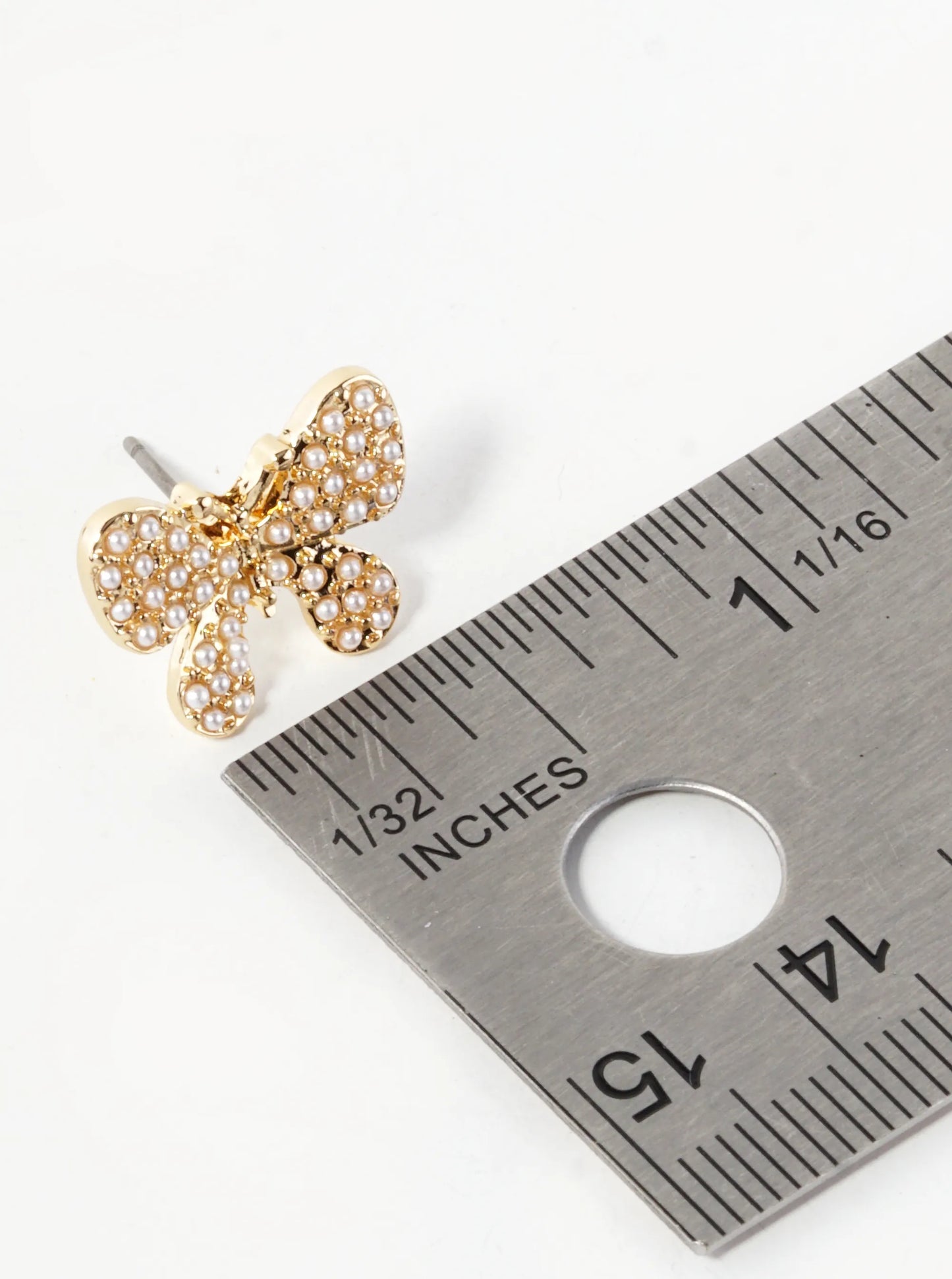Pearl Beaded 12mm Butterfly Stud Earrings