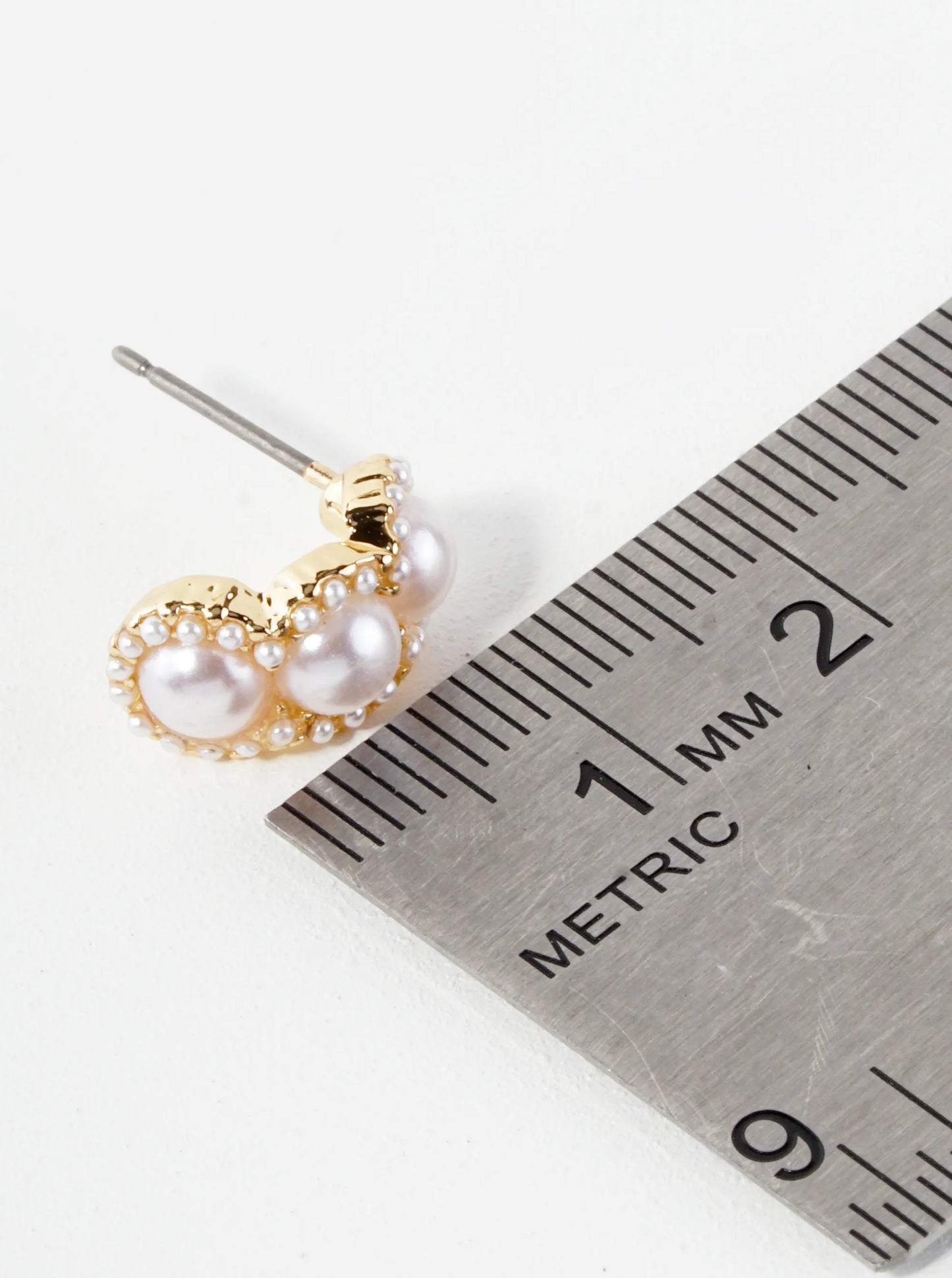 Pearl Beaded 13mm Half Circle Stud Earrings