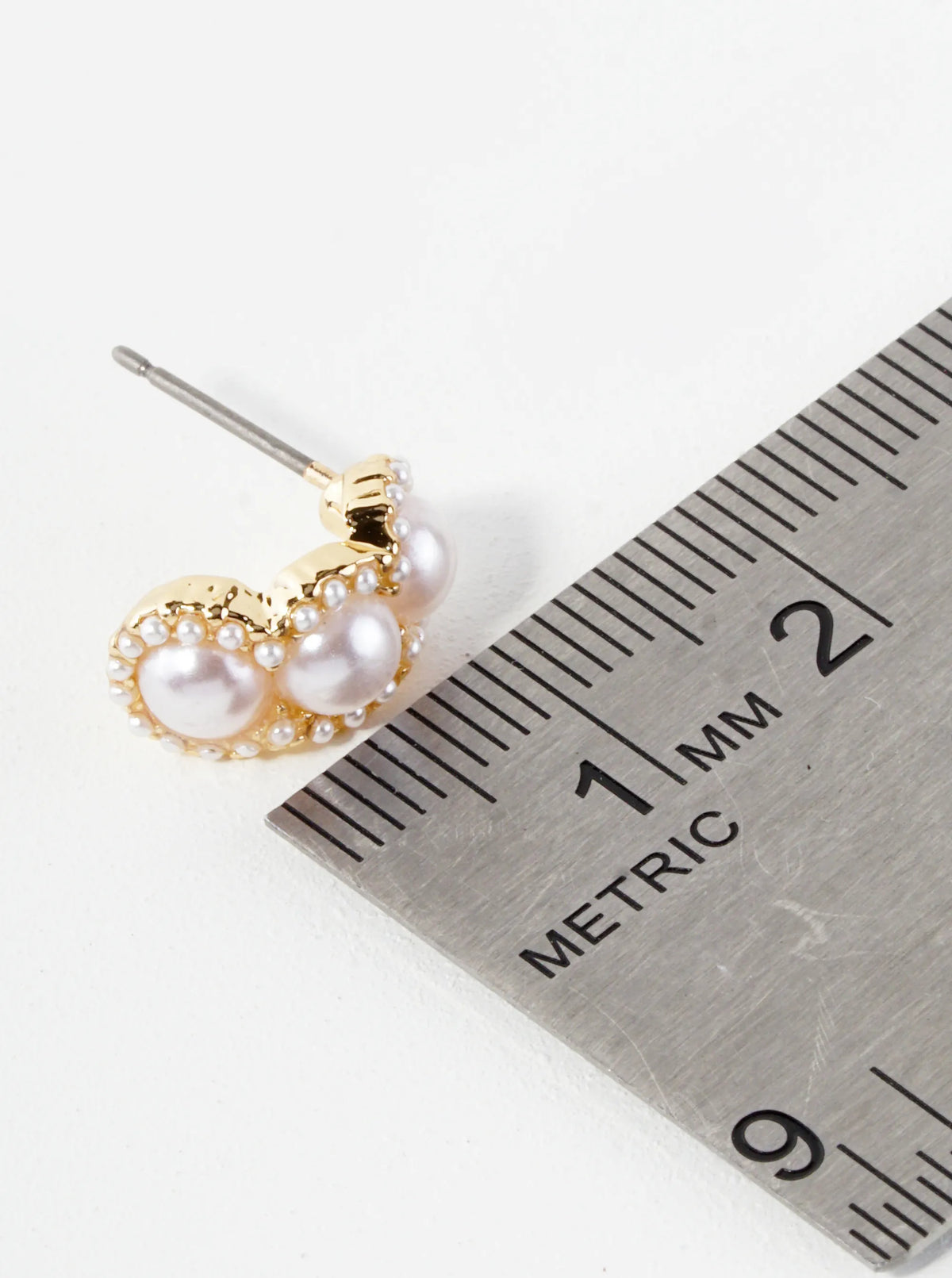 Pearl Beaded 13mm Half Circle Stud Earrings