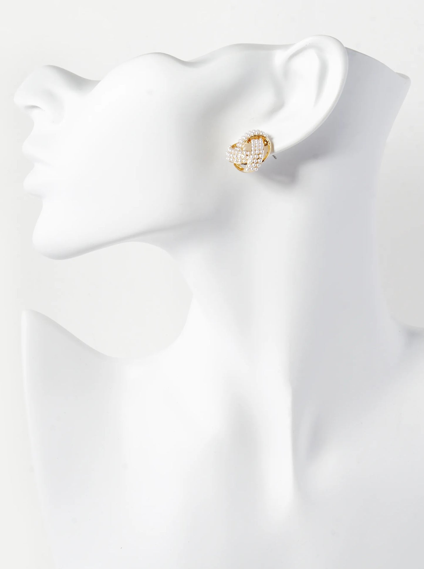 Pearl Beaded 17mm Triangle Knot Stud Earrings